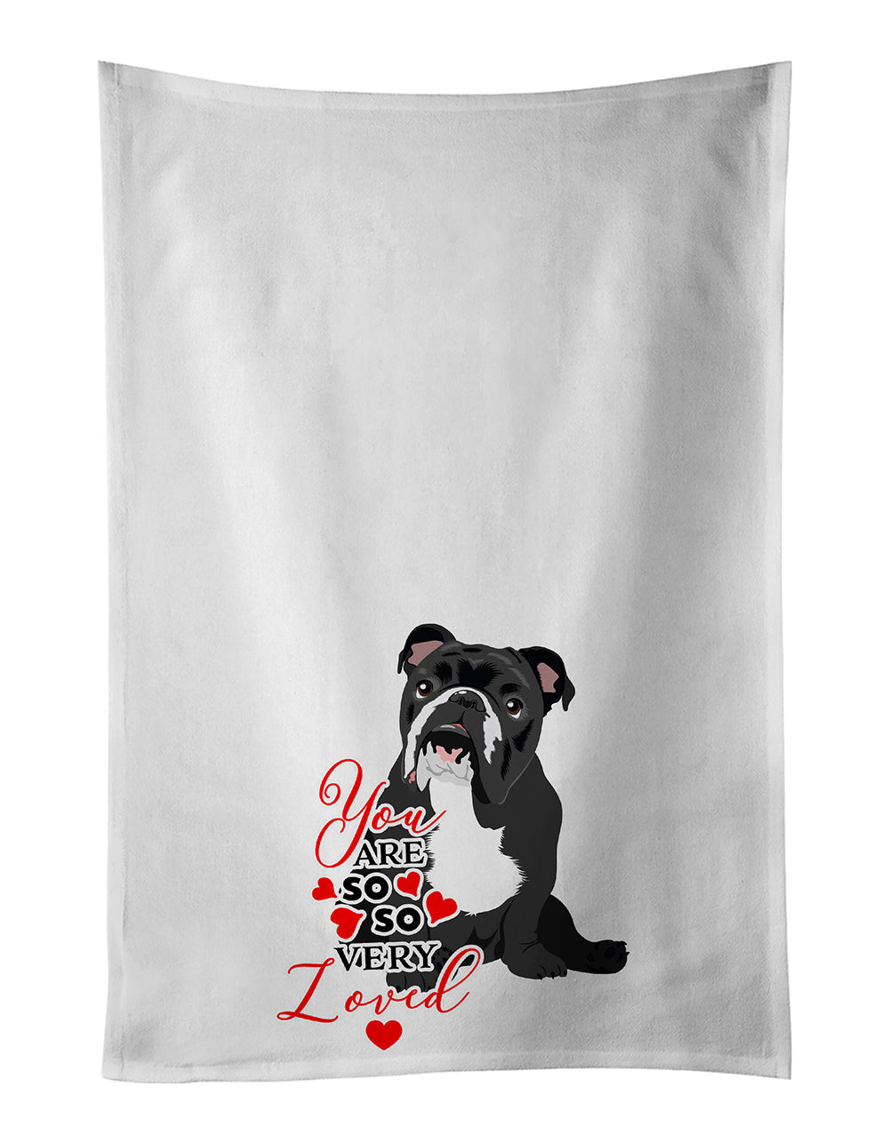 English Bulldog Black and White so Loved Kitchen Towel Set of 2 White Dish Towels Decorative Bathroom Hand towel for Hand, Face, Hair, Yoga, Tea, Dishcloth, 19 X 28", White