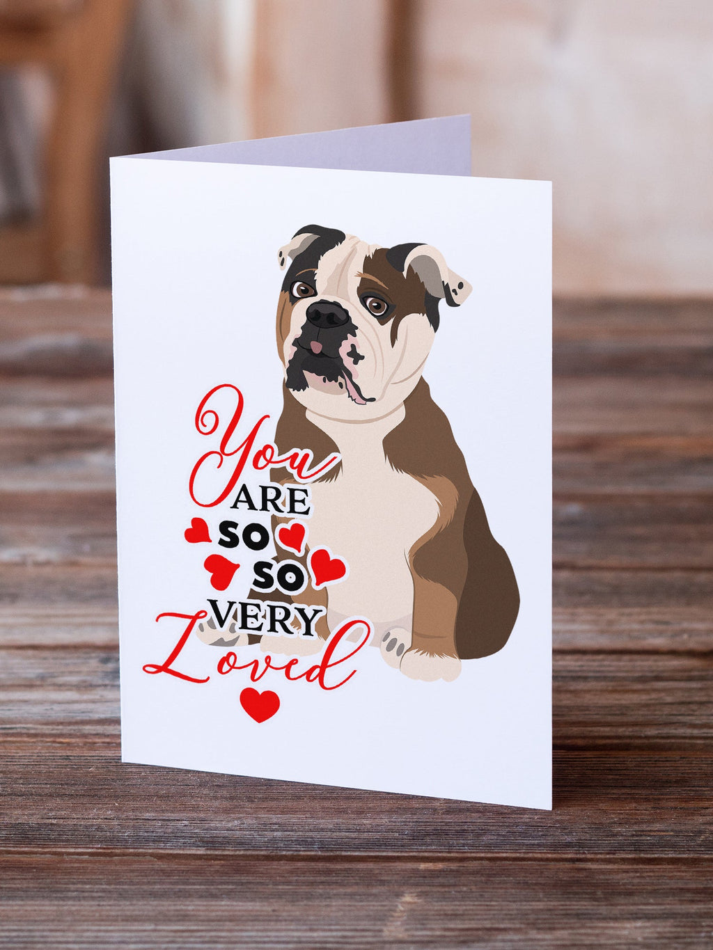 English Bulldog Chocolate Tan so Loved Greeting Cards Pack of 8 Blank Cards with Envelopes Whimsical A7 Size 5x7