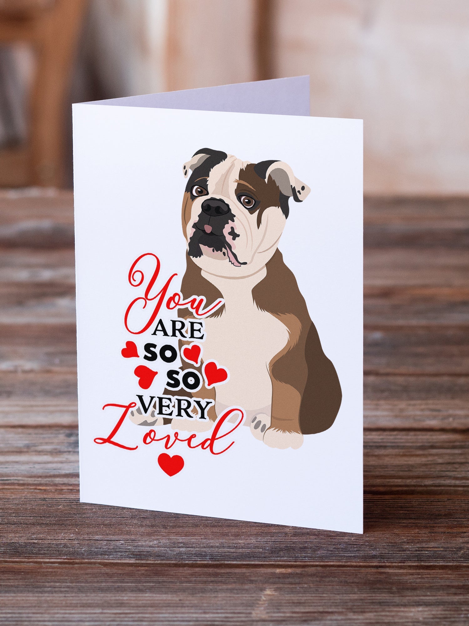 English Bulldog Chocolate Tan so Loved Greeting Cards Pack of 8 Blank Cards with Envelopes Whimsical A7 Size 5x7