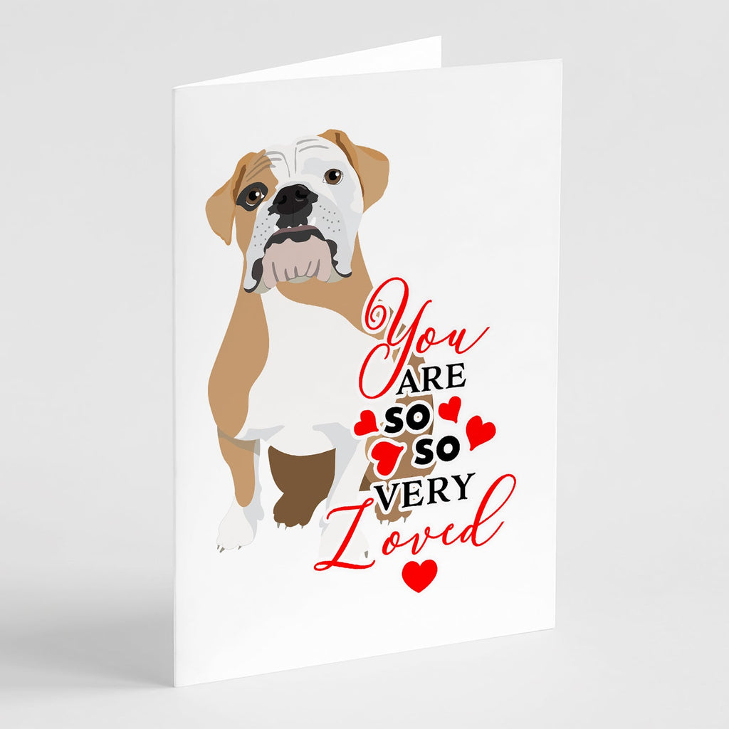 English Bulldog Fawn and White so Loved Greeting Cards Pack of 8 Blank Cards with Envelopes Whimsical A7 Size 5x7