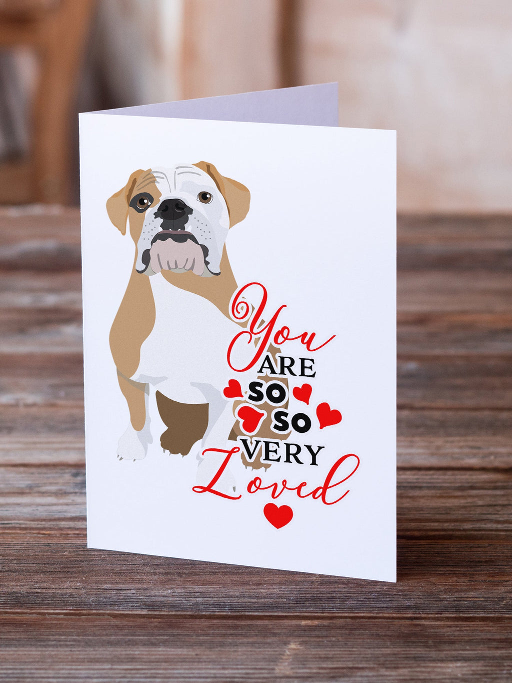English Bulldog Fawn and White so Loved Greeting Cards Pack of 8 Blank Cards with Envelopes Whimsical A7 Size 5x7