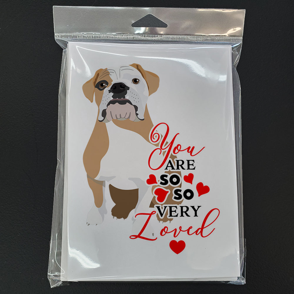 English Bulldog Fawn and White so Loved Greeting Cards Pack of 8 Blank Cards with Envelopes Whimsical A7 Size 5x7
