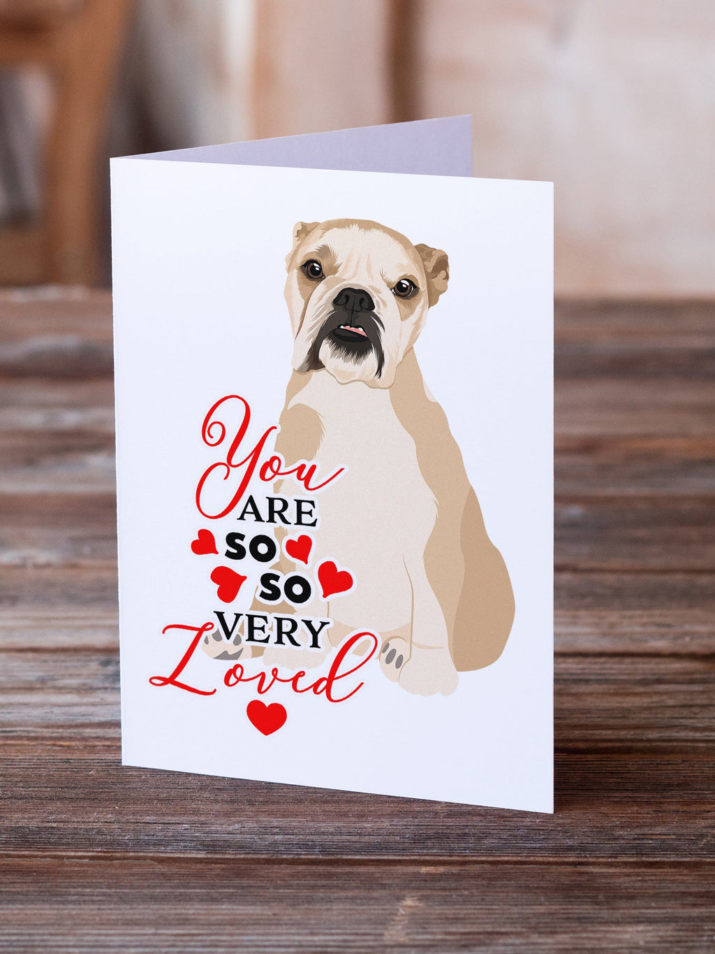 English Bulldog Fawn Puppy so Loved Greeting Cards Pack of 8 Blank Cards with Envelopes Whimsical A7 Size 5x7