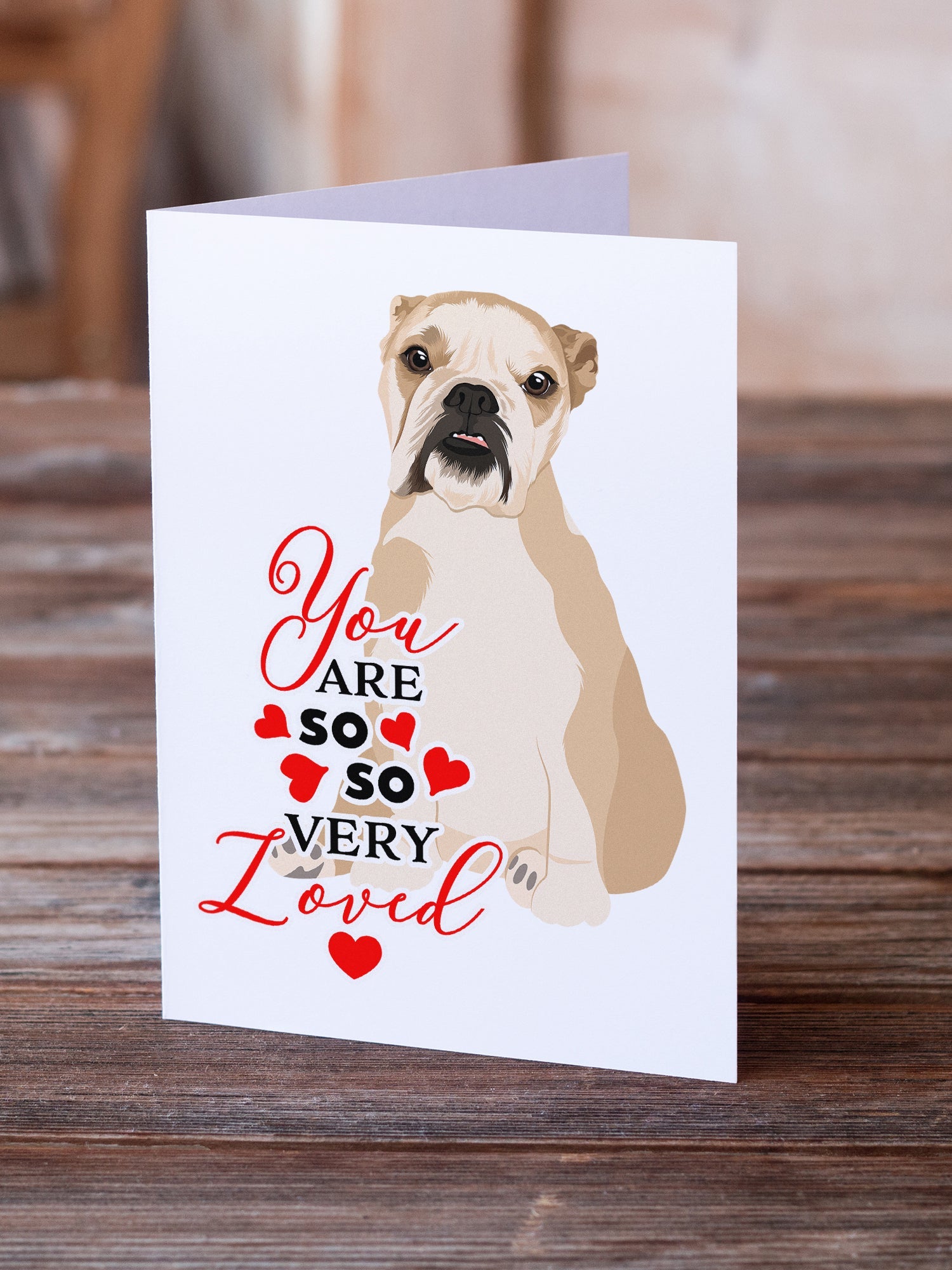 English Bulldog Fawn Puppy so Loved Greeting Cards Pack of 8 Blank Cards with Envelopes Whimsical A7 Size 5x7