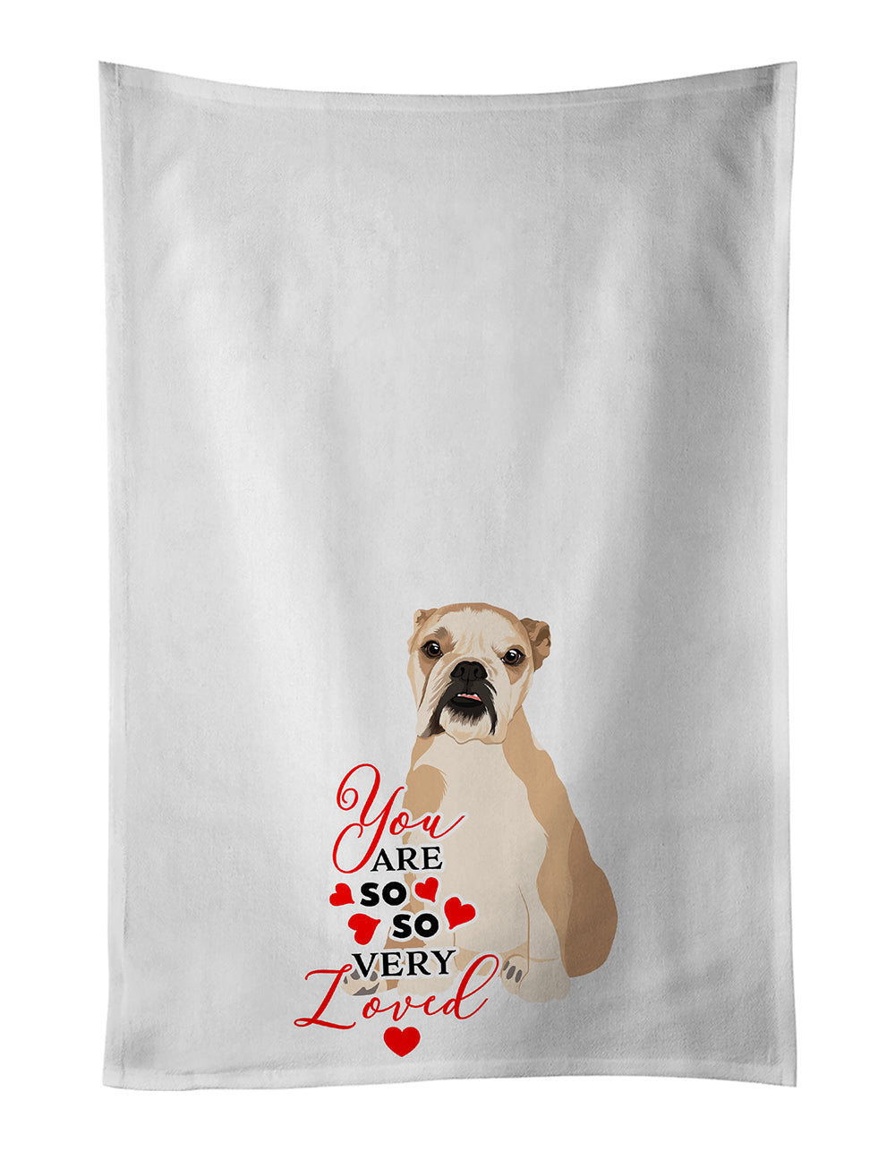 English Bulldog Fawn Puppy so Loved Kitchen Towel Set of 2 White Dish Towels Decorative Bathroom Hand towel for Hand, Face, Hair, Yoga, Tea, Dishcloth, 19 X 28", White