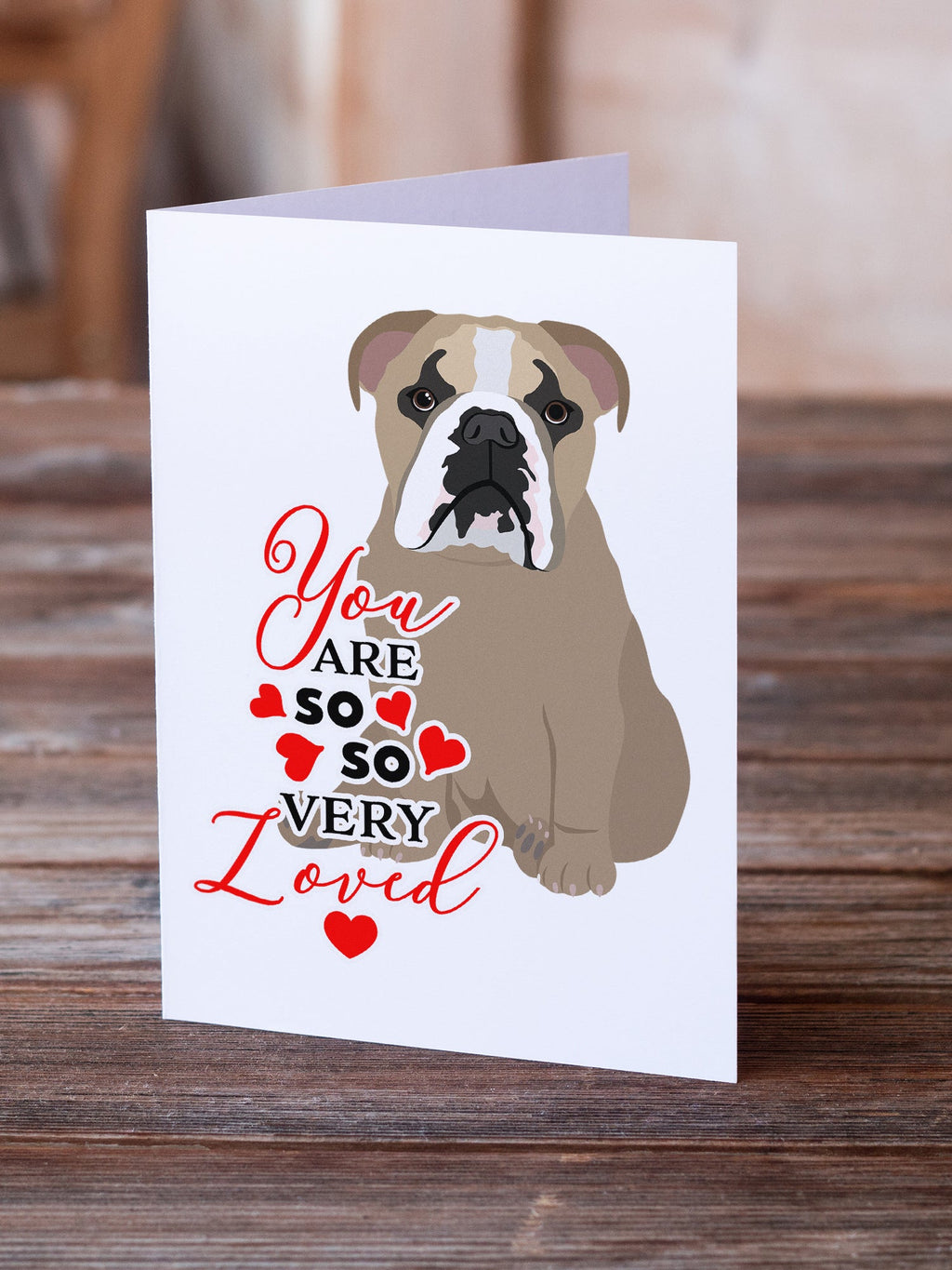 English Bulldog Lilac Tricolor so Loved Greeting Cards Pack of 8 Blank Cards with Envelopes Whimsical A7 Size 5x7