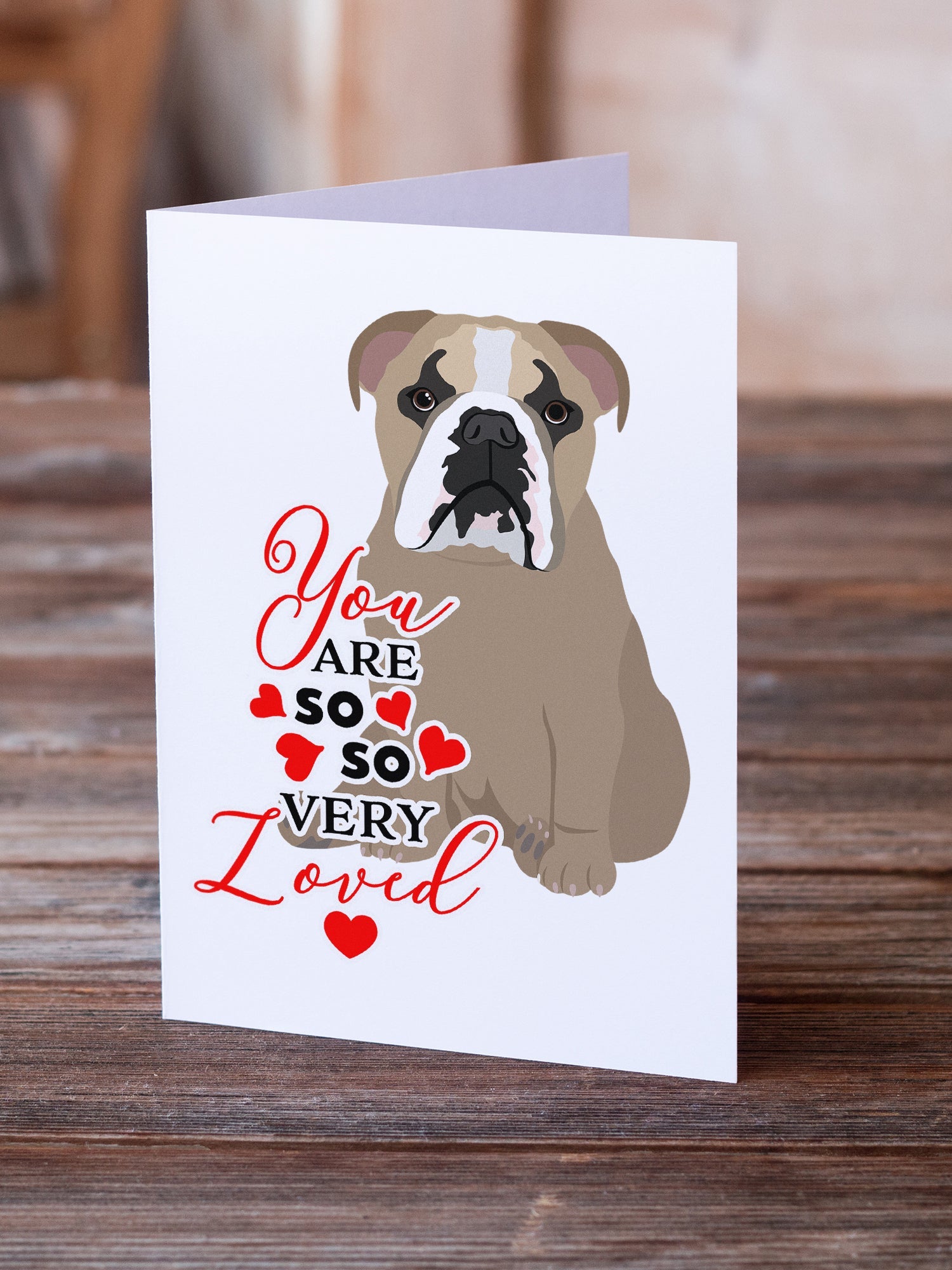 English Bulldog Lilac Tricolor so Loved Greeting Cards Pack of 8 Blank Cards with Envelopes Whimsical A7 Size 5x7