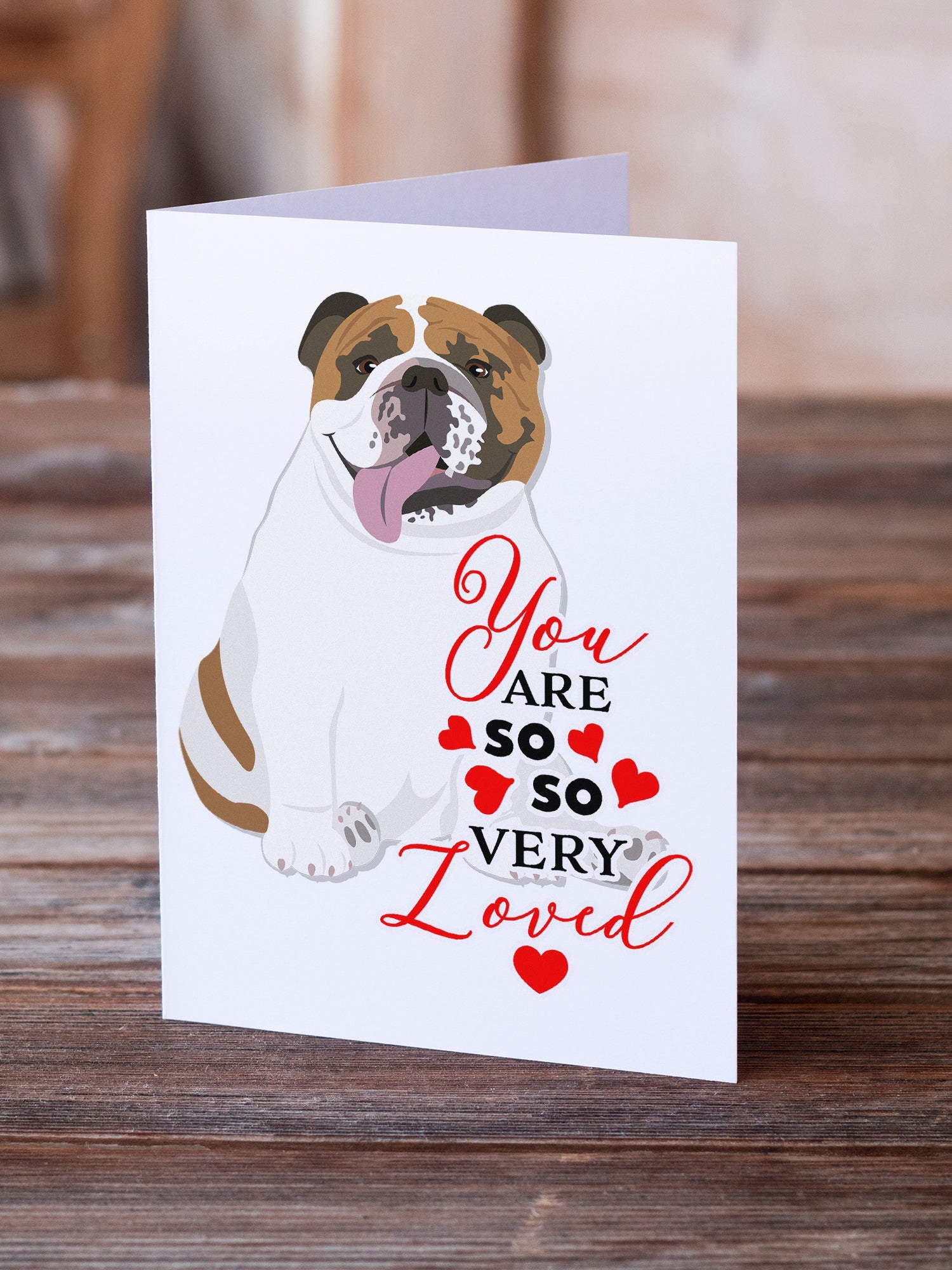 English Bulldog Tricolor #1 so Loved Greeting Cards Pack of 8 Blank Cards with Envelopes Whimsical A7 Size 5x7