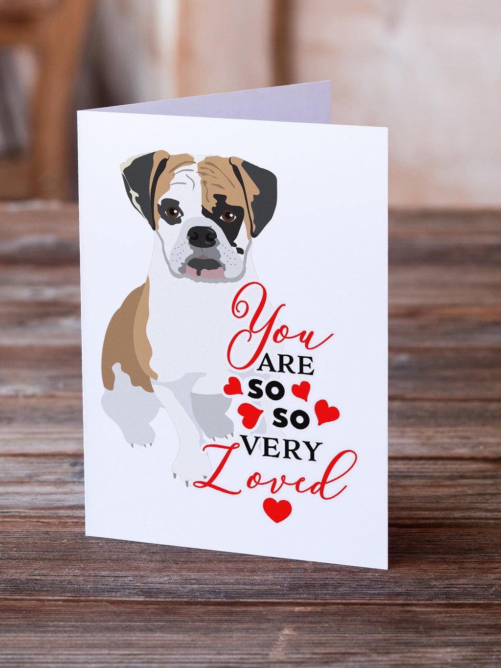 English Bulldog Tricolor #2 so Loved Greeting Cards Pack of 8 Blank Cards with Envelopes Whimsical A7 Size 5x7