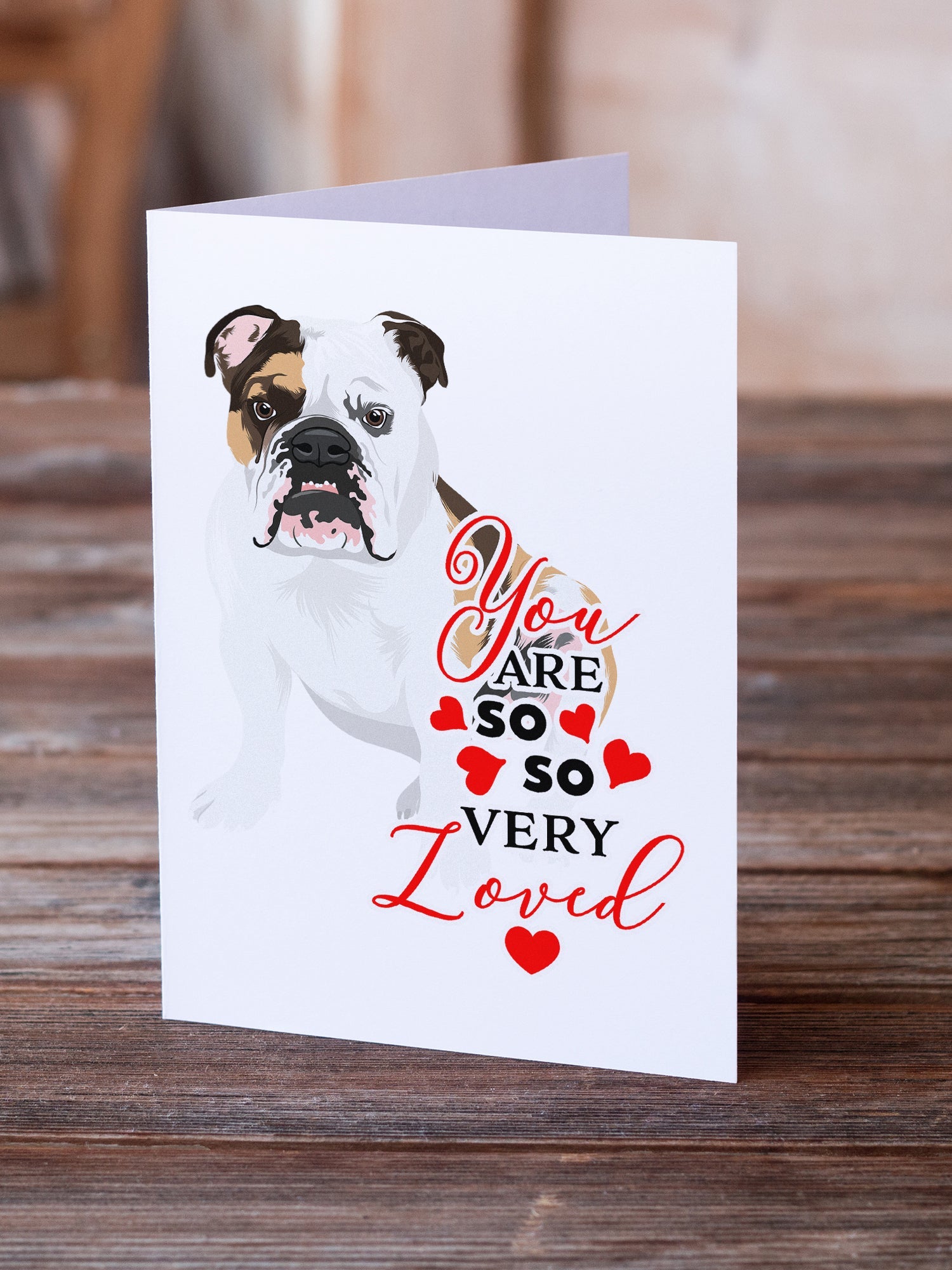 English Bulldog Tricolor #3 so Loved Greeting Cards Pack of 8 Blank Cards with Envelopes Whimsical A7 Size 5x7