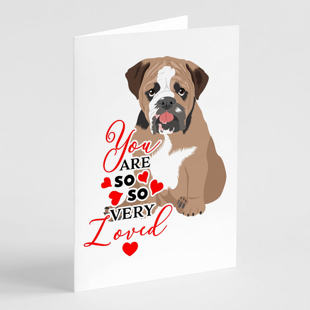 English Bulldog Tricolor #4 so Loved Greeting Cards Pack of 8 Blank Cards with Envelopes Whimsical A7 Size 5x7