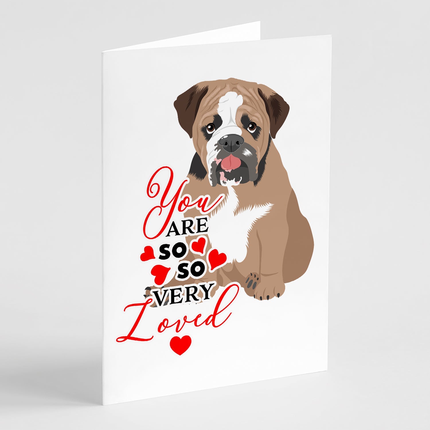 English Bulldog Tricolor #4 so Loved Greeting Cards Pack of 8 Blank Cards with Envelopes Whimsical A7 Size 5x7
