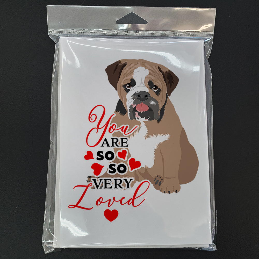 English Bulldog Tricolor #4 so Loved Greeting Cards Pack of 8 Blank Cards with Envelopes Whimsical A7 Size 5x7