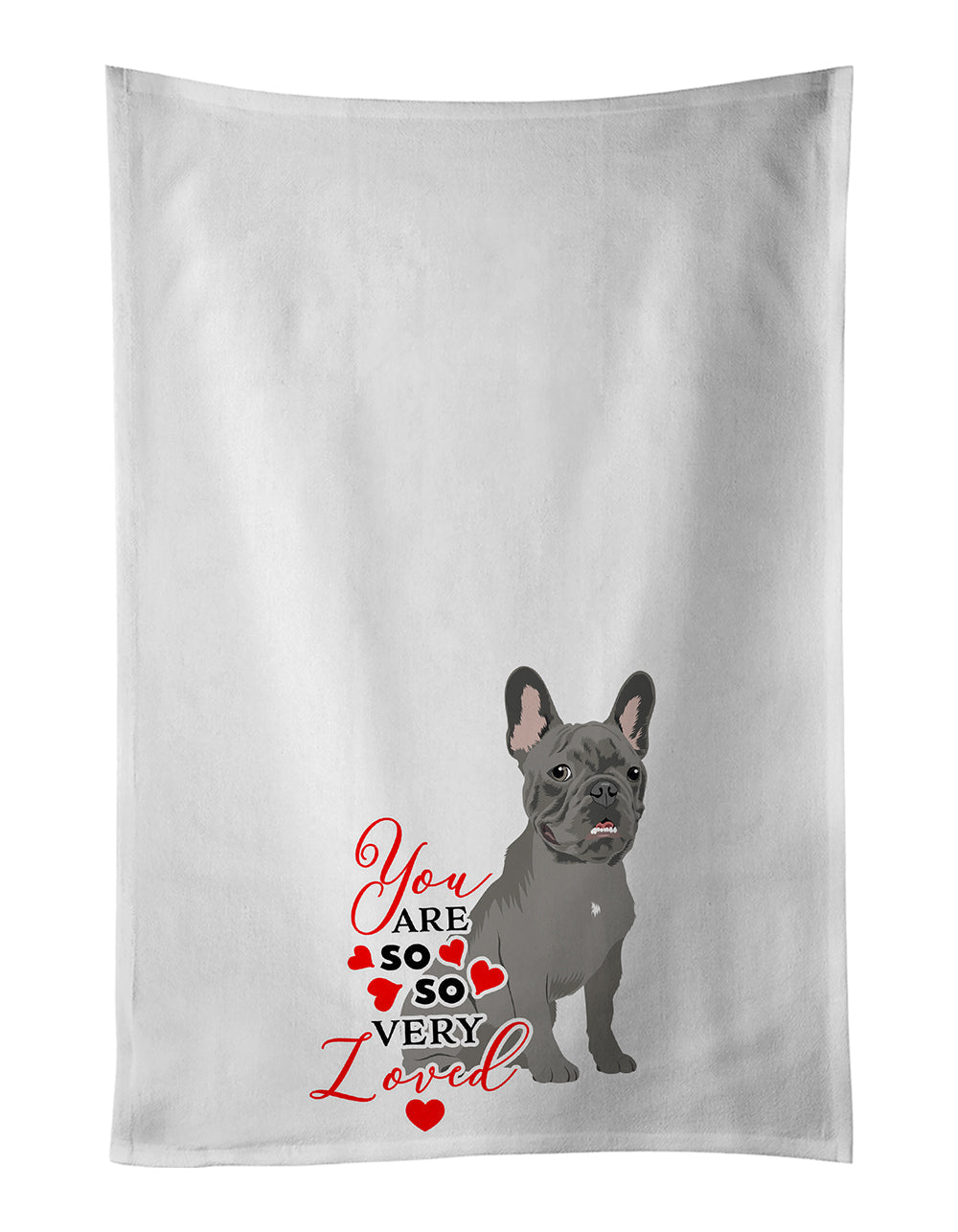 French Bulldog Blue so Loved Kitchen Towel Set of 2 White Dish Towels Decorative Bathroom Hand towel for Hand, Face, Hair, Yoga, Tea, Dishcloth, 19 X 28", White