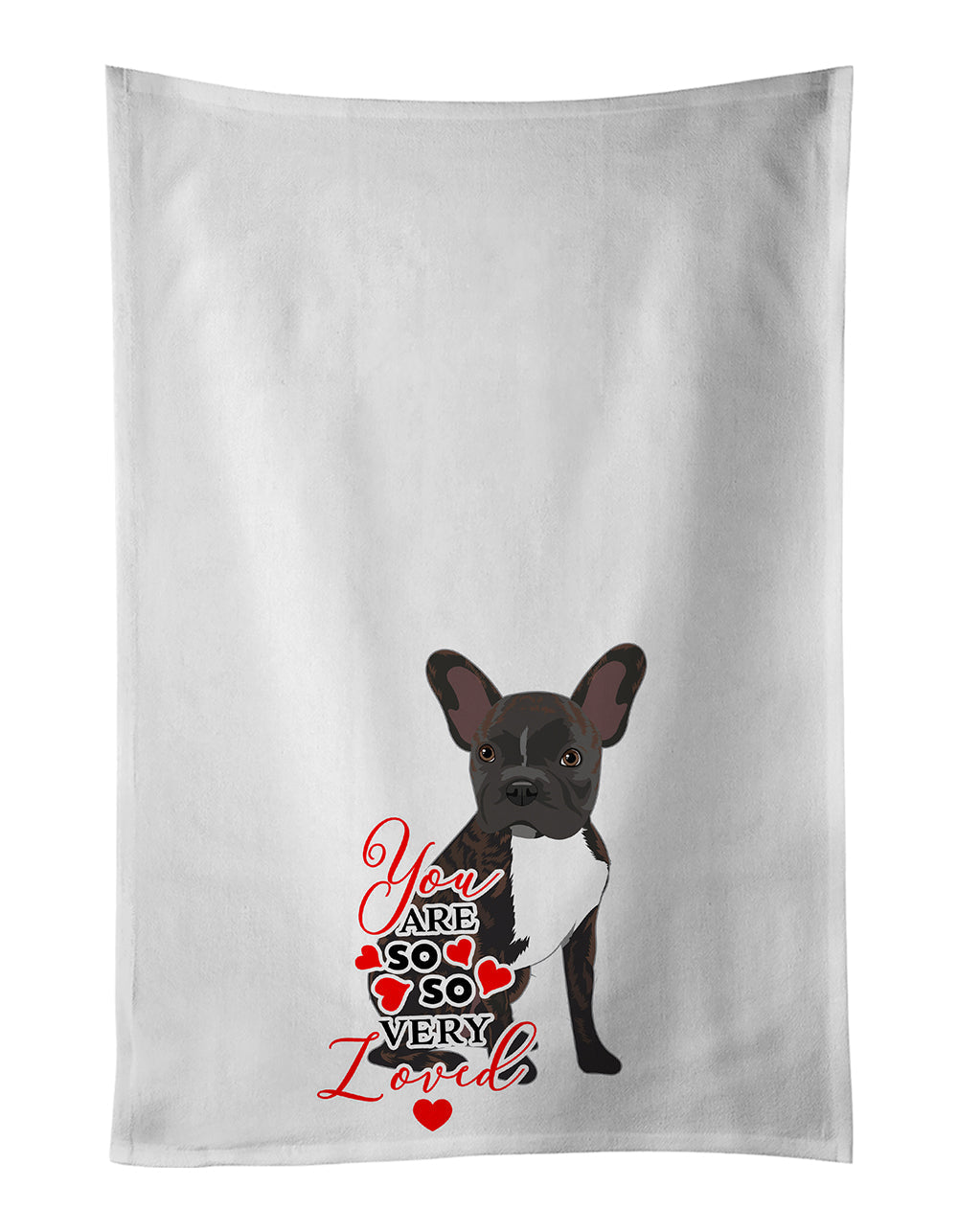 French Bulldog Brindle #2 so Loved Kitchen Towel Set of 2 White Dish Towels Decorative Bathroom Hand towel for Hand, Face, Hair, Yoga, Tea, Dishcloth, 19 X 28", White