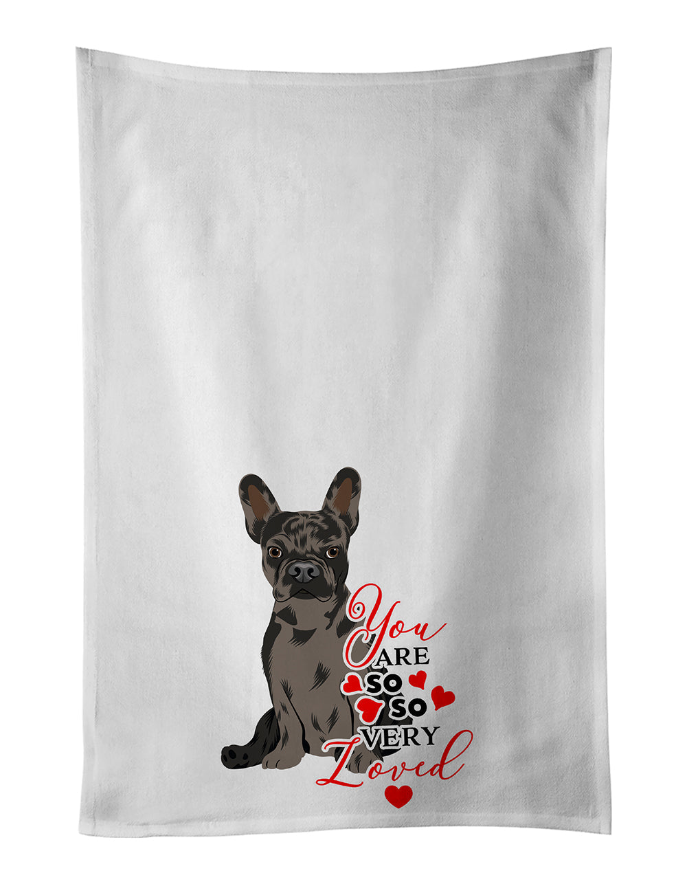 French Bulldog Chocolate so Loved Kitchen Towel Set of 2 White Dish Towels Decorative Bathroom Hand towel for Hand, Face, Hair, Yoga, Tea, Dishcloth, 19 X 28", White
