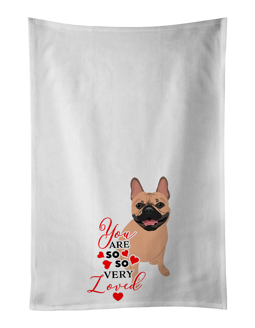 French Bulldog Fawn #2 so Loved Kitchen Towel Set of 2 White Dish Towels Decorative Bathroom Hand towel for Hand, Face, Hair, Yoga, Tea, Dishcloth, 19 X 28", White