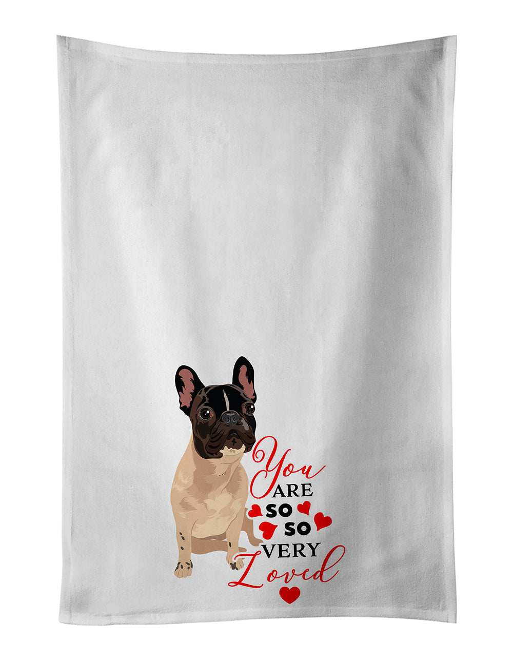 French Bulldog Fawn #3 so Loved Kitchen Towel Set of 2 White Dish Towels Decorative Bathroom Hand towel for Hand, Face, Hair, Yoga, Tea, Dishcloth, 19 X 28", White