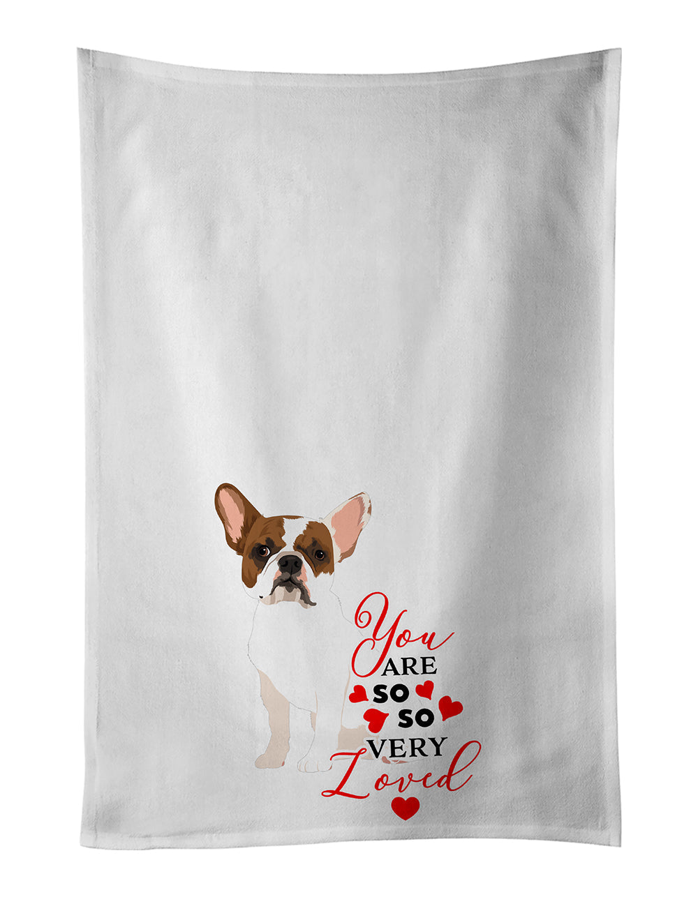 French Bulldog White #2 so Loved Kitchen Towel Set of 2 White Dish Towels Decorative Bathroom Hand towel for Hand, Face, Hair, Yoga, Tea, Dishcloth, 19 X 28", White