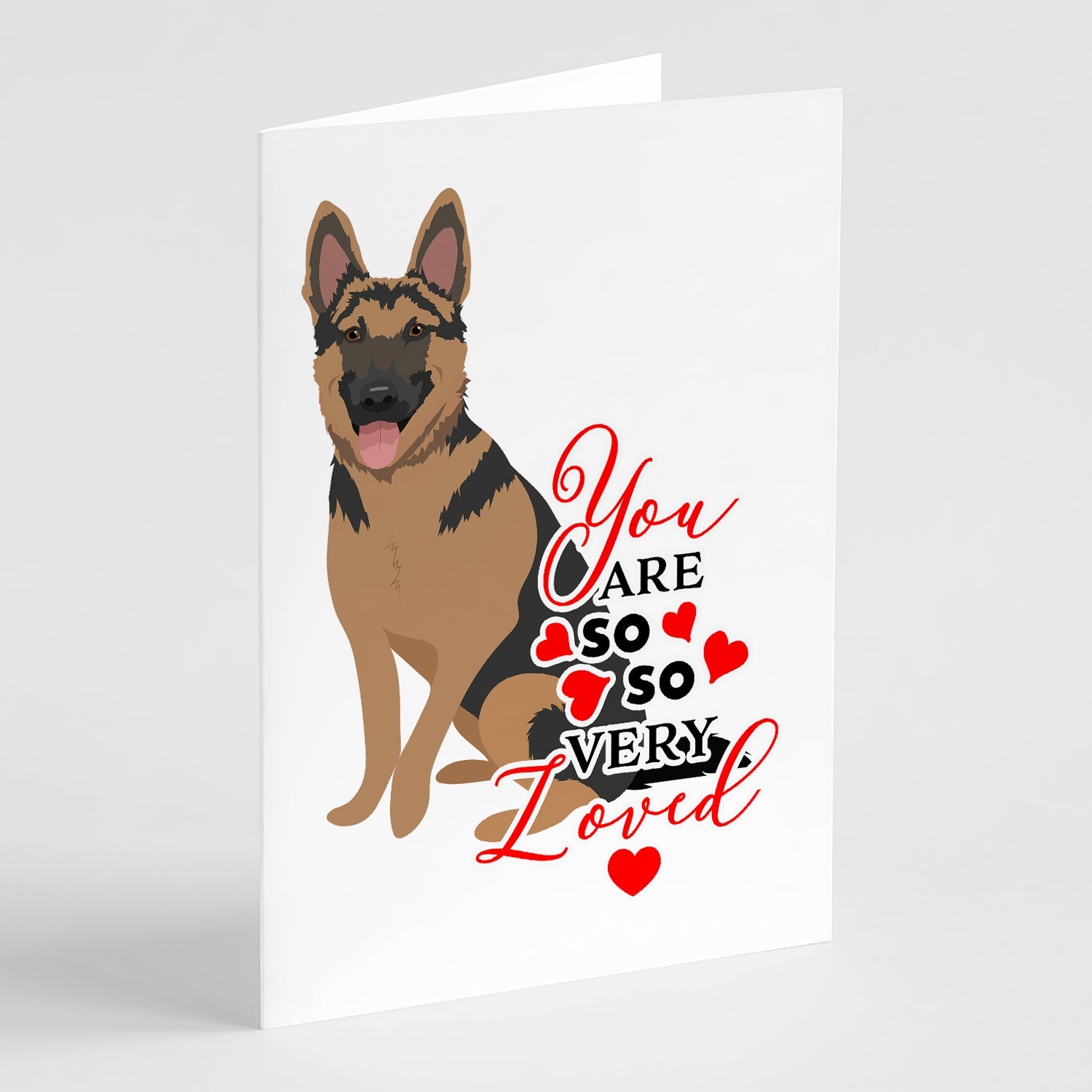 German Shepherd Red and Black so Loved Greeting Cards Pack of 8 Blank Cards with Envelopes Whimsical A7 Size 5x7