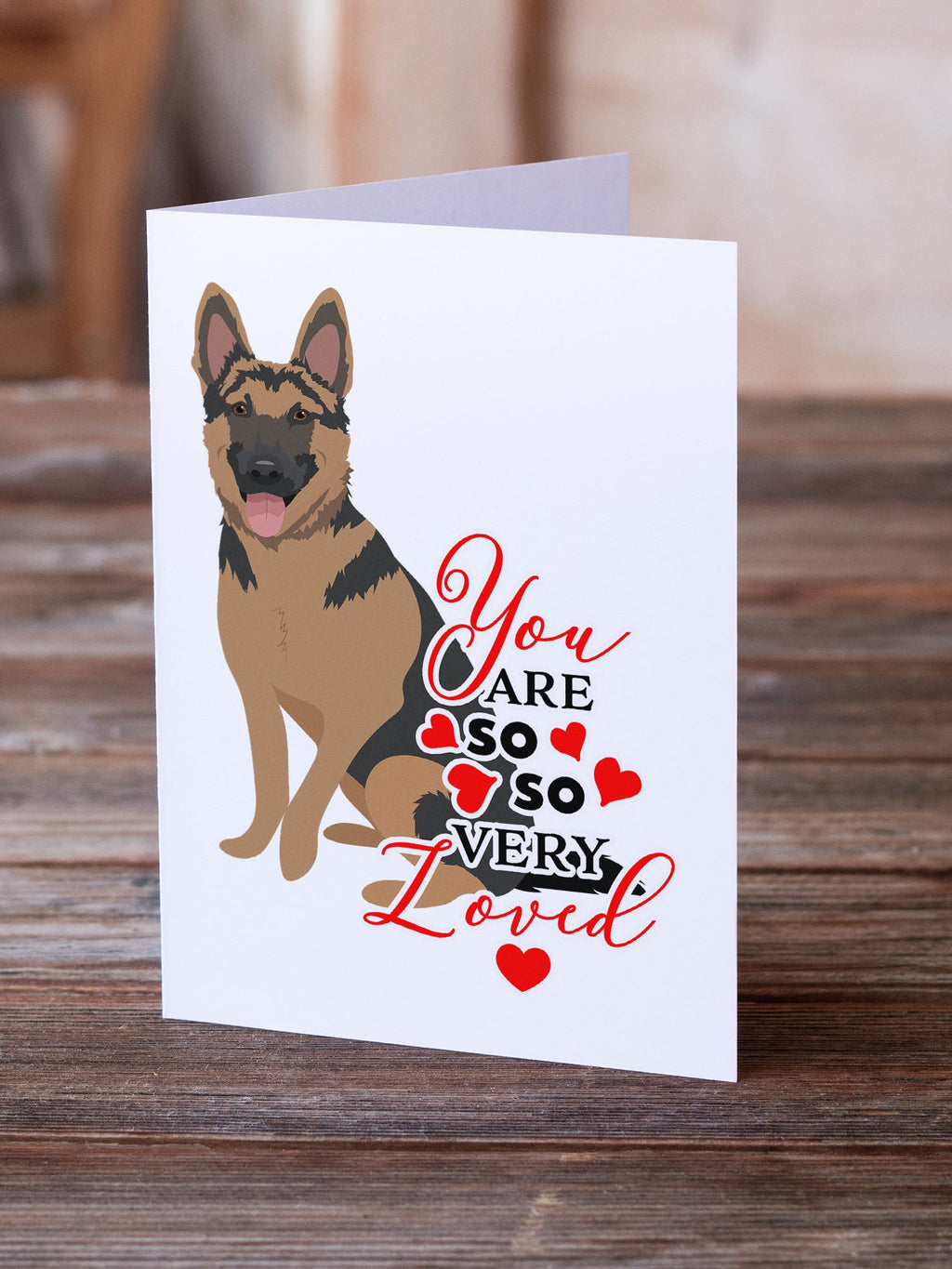 German Shepherd Red and Black so Loved Greeting Cards Pack of 8 Blank Cards with Envelopes Whimsical A7 Size 5x7
