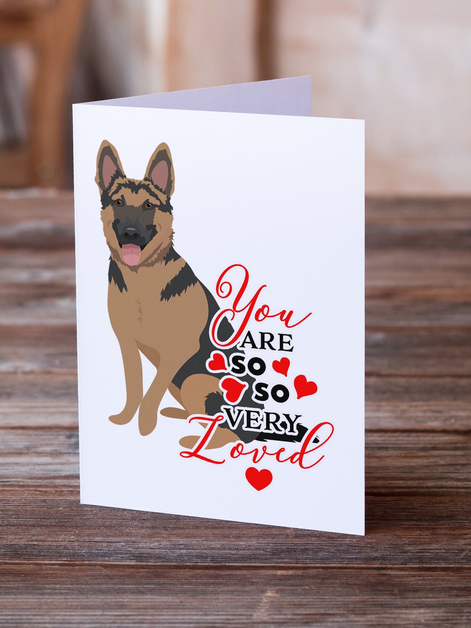 German Shepherd Red and Black so Loved Greeting Cards Pack of 8 Blank Cards with Envelopes Whimsical A7 Size 5x7
