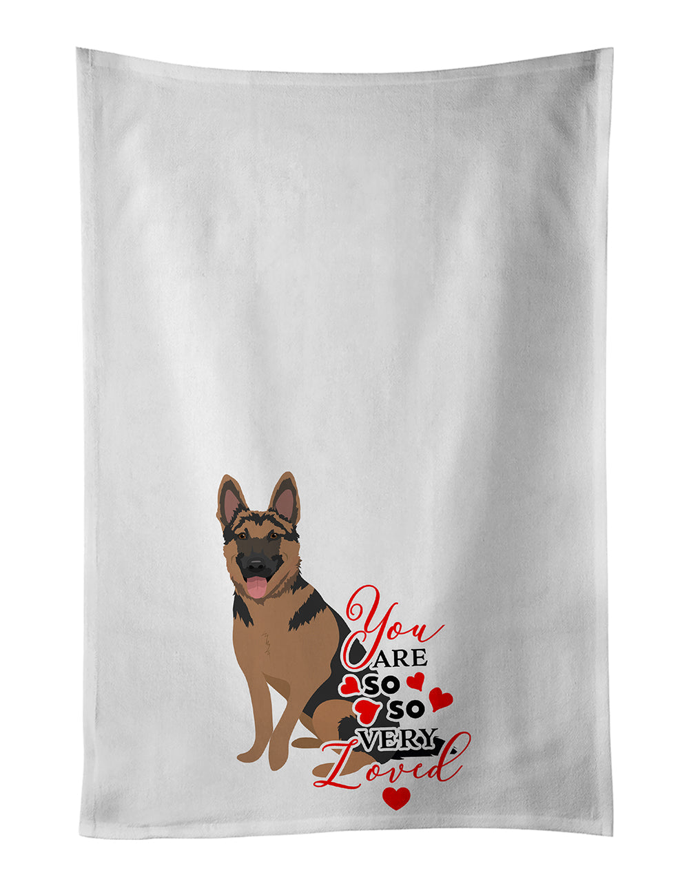 German Shepherd Red and Black so Loved Kitchen Towel Set of 2 White Dish Towels Decorative Bathroom Hand towel for Hand, Face, Hair, Yoga, Tea, Dishcloth, 19 X 28", White