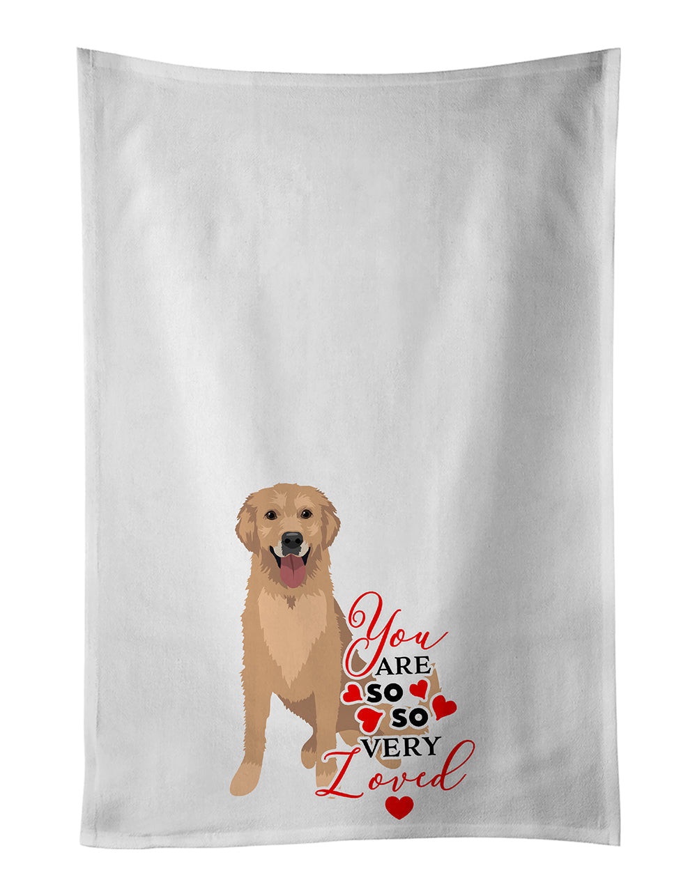 Golden Retriever Fawn #3 so Loved Kitchen Towel Set of 2 White Dish Towels Decorative Bathroom Hand towel for Hand, Face, Hair, Yoga, Tea, Dishcloth, 19 X 28", White