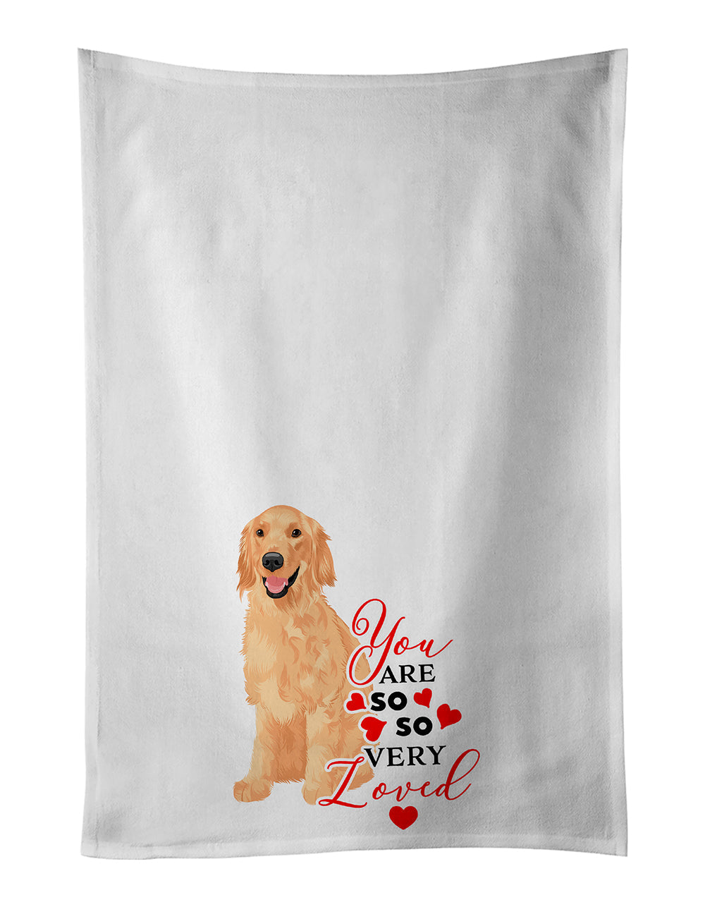 Golden Retriever Gold #1 so Loved Kitchen Towel Set of 2 White Dish Towels Decorative Bathroom Hand towel for Hand, Face, Hair, Yoga, Tea, Dishcloth, 19 X 28", White