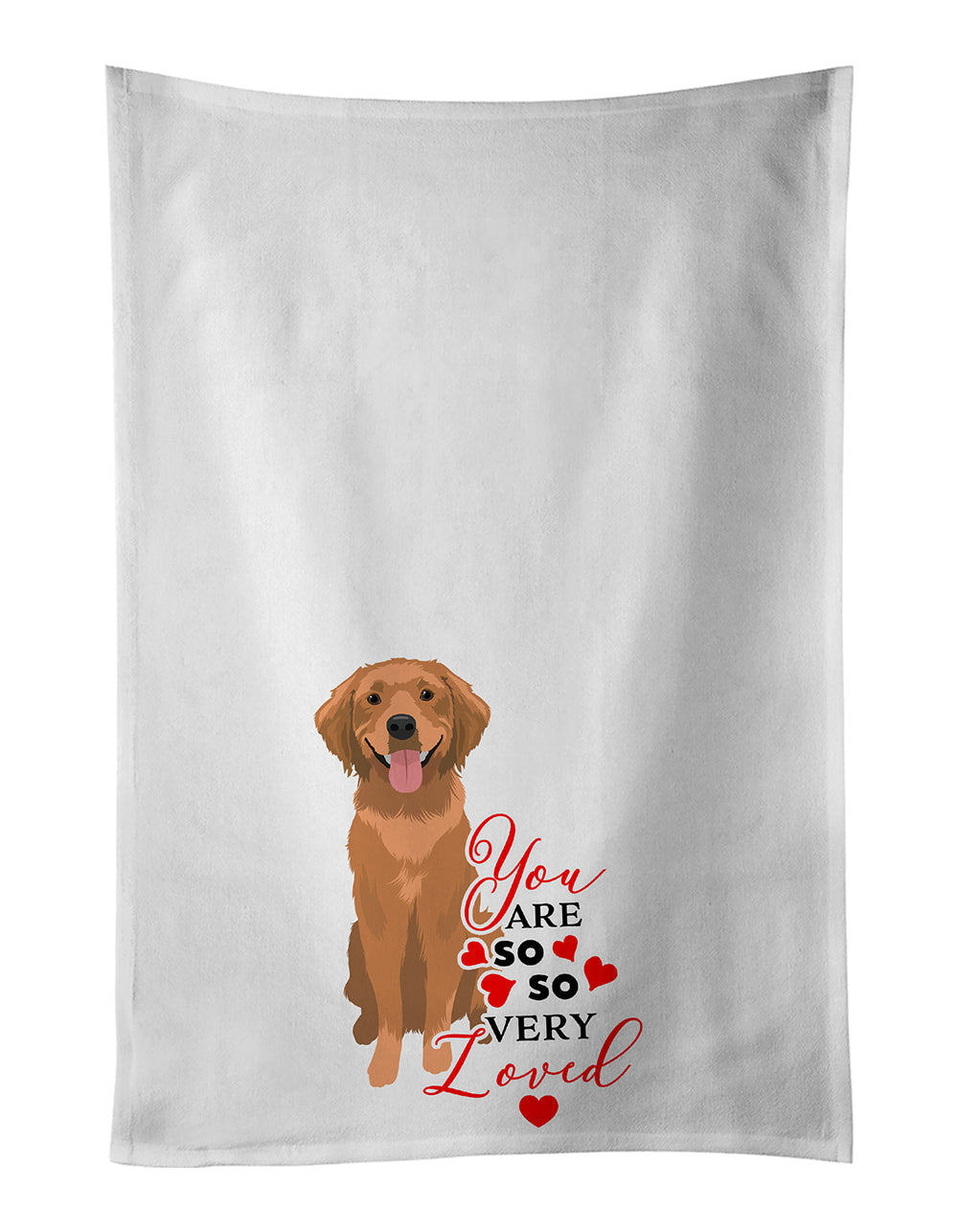Golden Retriever Red #2 so Loved Kitchen Towel Set of 2 White Dish Towels Decorative Bathroom Hand towel for Hand, Face, Hair, Yoga, Tea, Dishcloth, 19 X 28", White