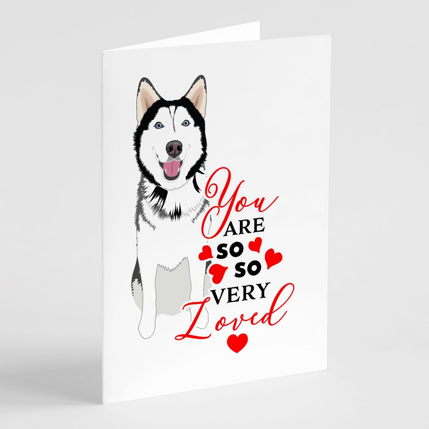 Siberian Husky Black and White #1 so Loved Greeting Cards Pack of 8 Blank Cards with Envelopes Whimsical A7 Size 5x7