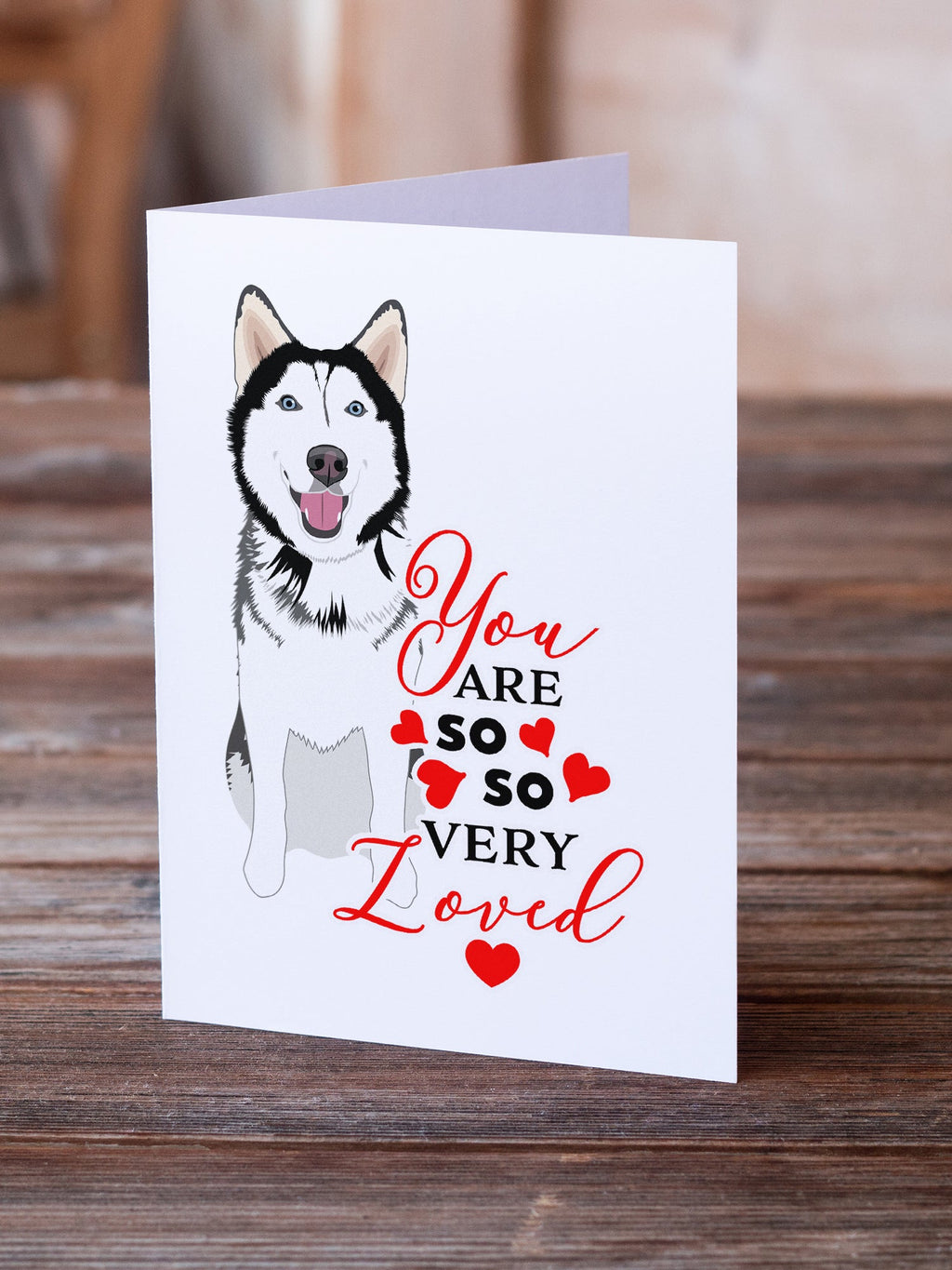 Siberian Husky Black and White #1 so Loved Greeting Cards Pack of 8 Blank Cards with Envelopes Whimsical A7 Size 5x7