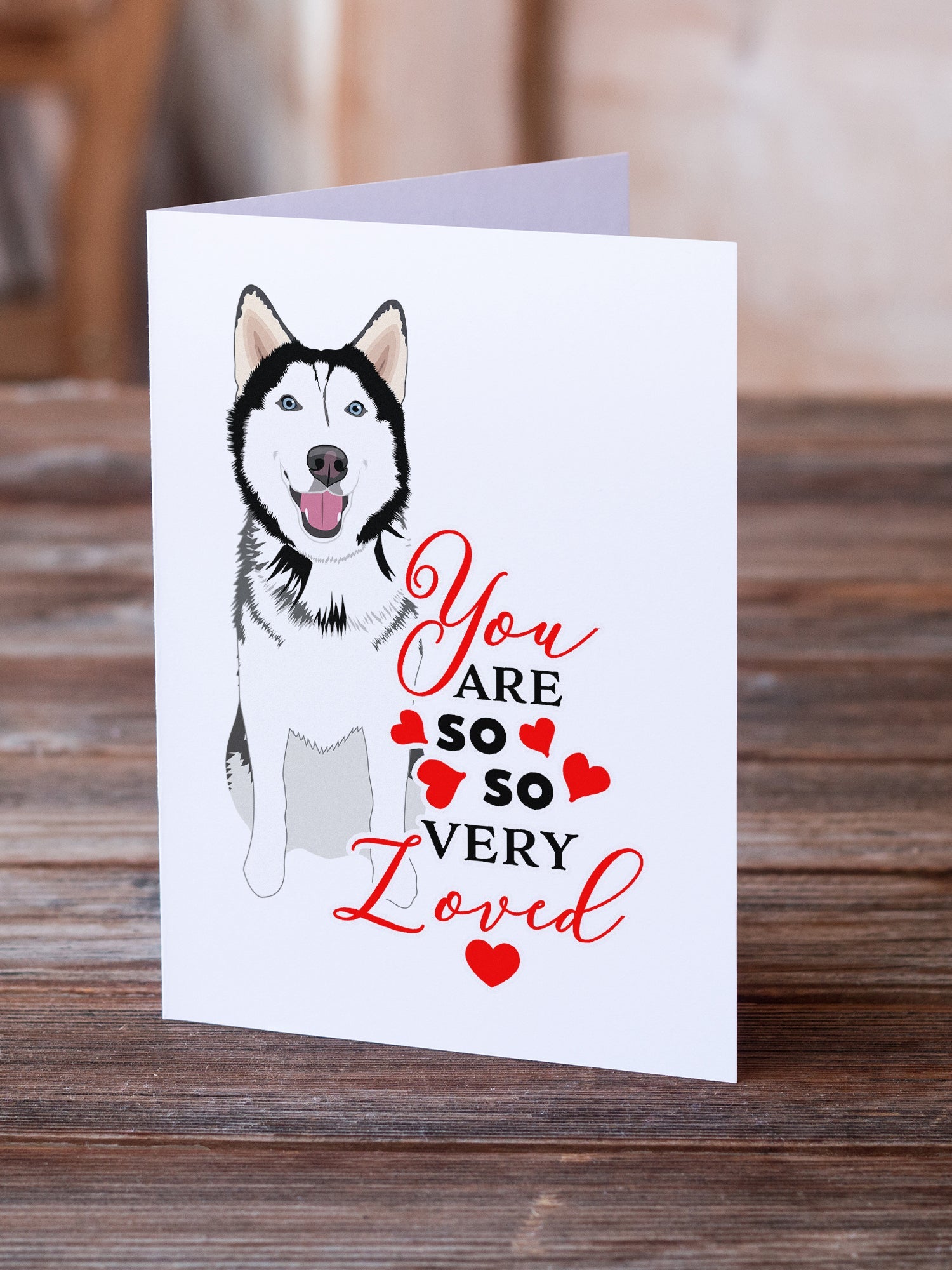 Siberian Husky Black and White #1 so Loved Greeting Cards Pack of 8 Blank Cards with Envelopes Whimsical A7 Size 5x7