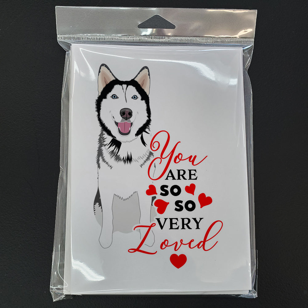 Siberian Husky Black and White #1 so Loved Greeting Cards Pack of 8 Blank Cards with Envelopes Whimsical A7 Size 5x7