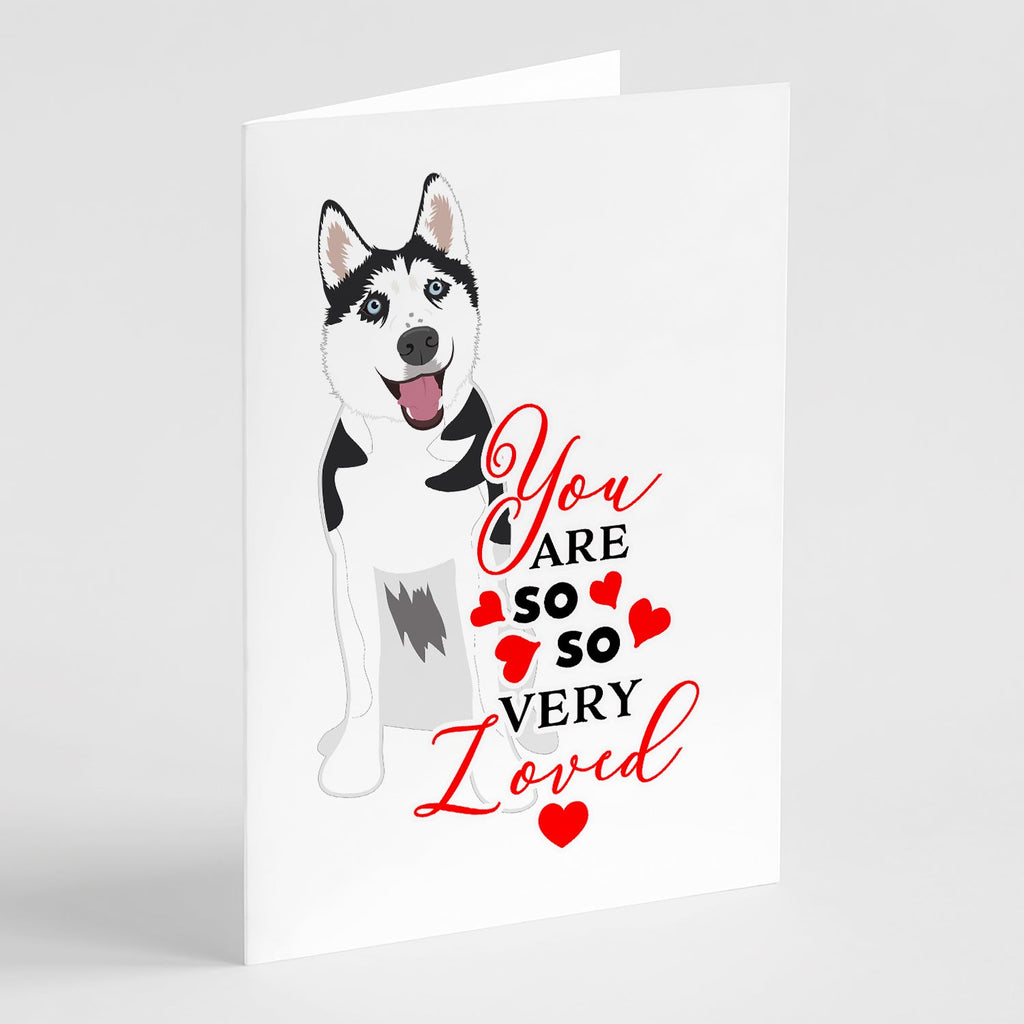 Siberian Husky Black and White #2 so Loved Greeting Cards Pack of 8 Blank Cards with Envelopes Whimsical A7 Size 5x7