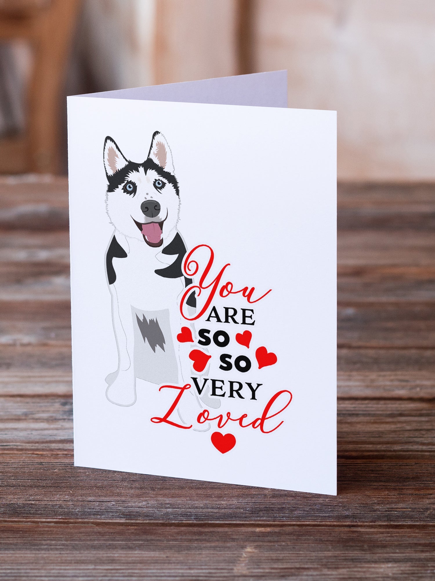 Siberian Husky Black and White #2 so Loved Greeting Cards Pack of 8 Blank Cards with Envelopes Whimsical A7 Size 5x7