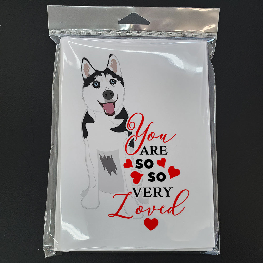Siberian Husky Black and White #2 so Loved Greeting Cards Pack of 8 Blank Cards with Envelopes Whimsical A7 Size 5x7