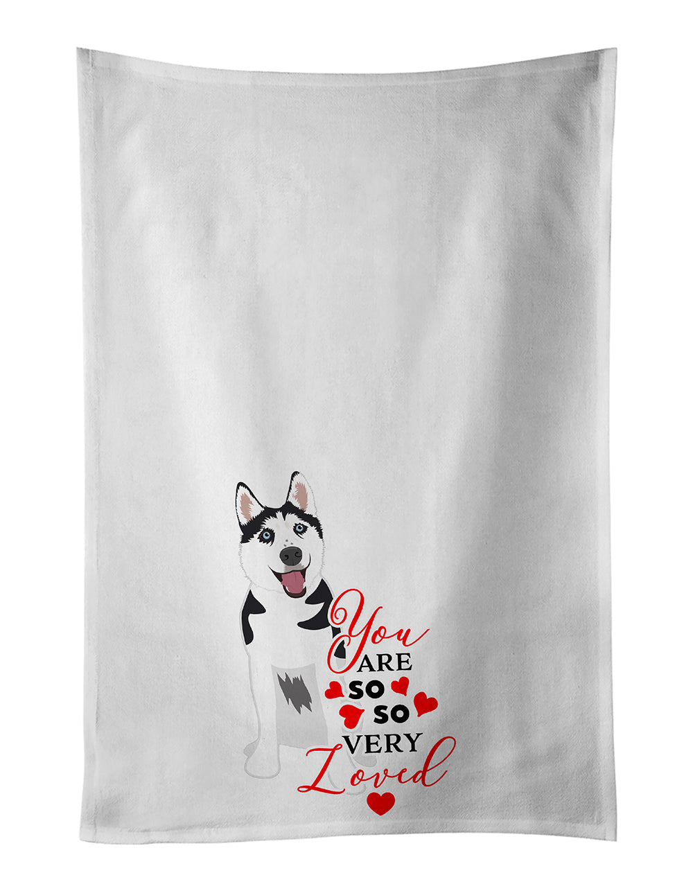 Siberian Husky Black and White #2 so Loved Kitchen Towel Set of 2 White Dish Towels Decorative Bathroom Hand towel for Hand, Face, Hair, Yoga, Tea, Dishcloth, 19 X 28", White