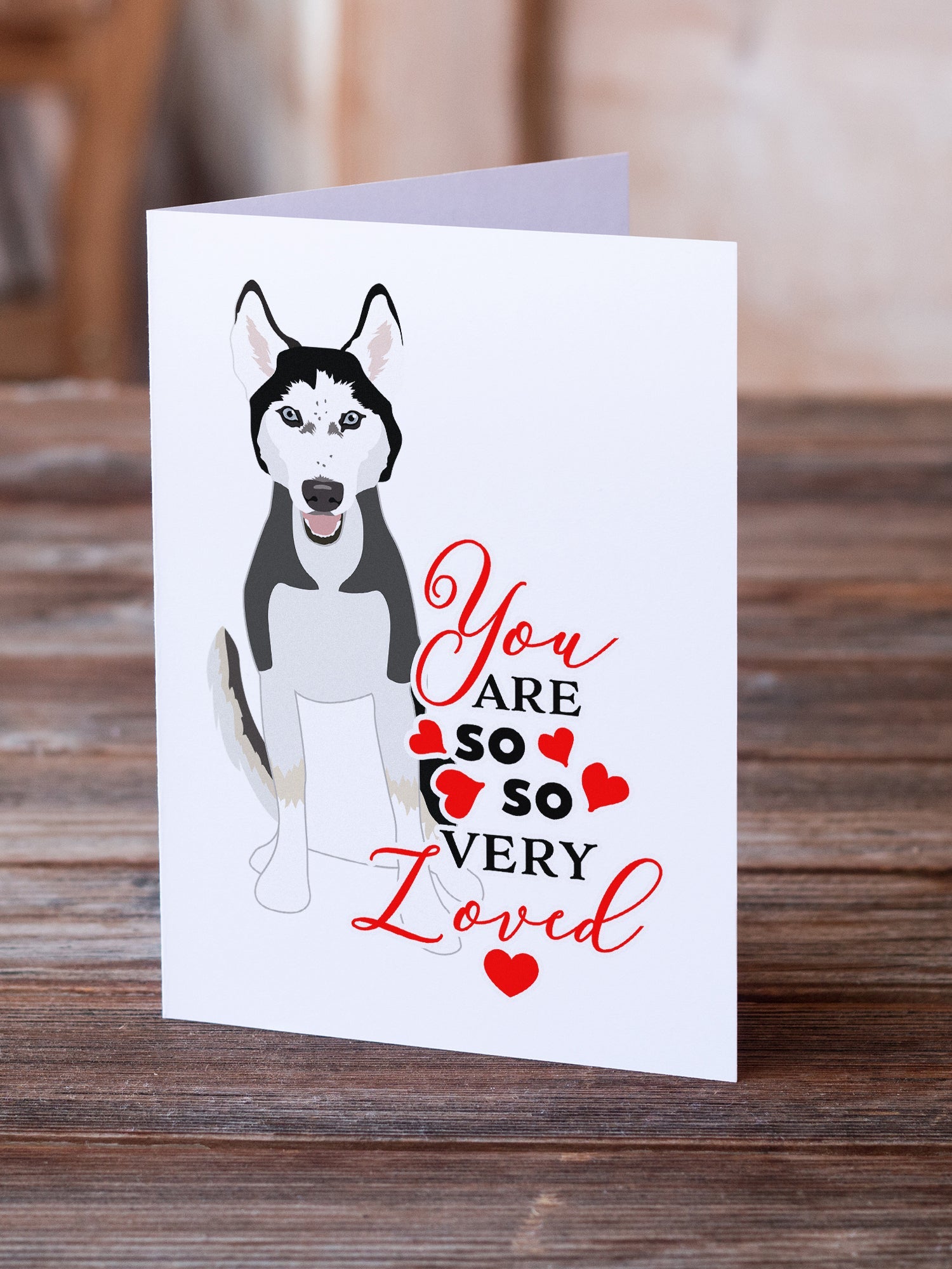 Siberian Husky Black and White #3 so Loved Greeting Cards Pack of 8 Blank Cards with Envelopes Whimsical A7 Size 5x7