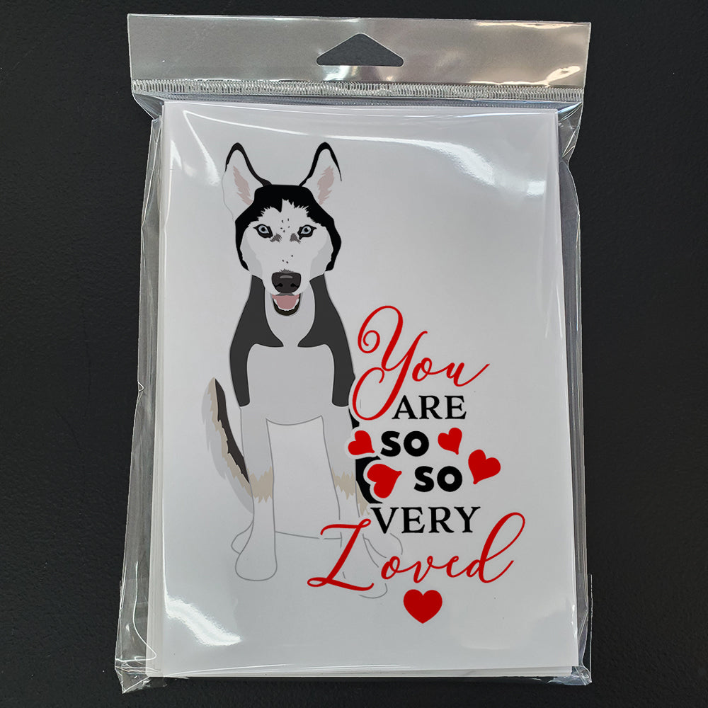 Siberian Husky Black and White #3 so Loved Greeting Cards Pack of 8 Blank Cards with Envelopes Whimsical A7 Size 5x7