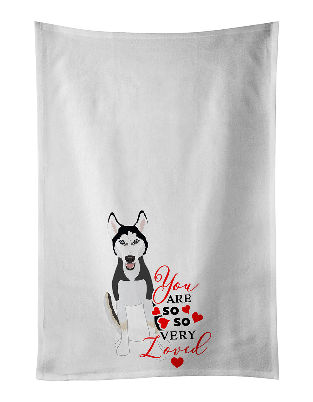 Siberian Husky Black and White #3 so Loved Kitchen Towel Set of 2 White Dish Towels Decorative Bathroom Hand towel for Hand, Face, Hair, Yoga, Tea, Dishcloth, 19 X 28", White