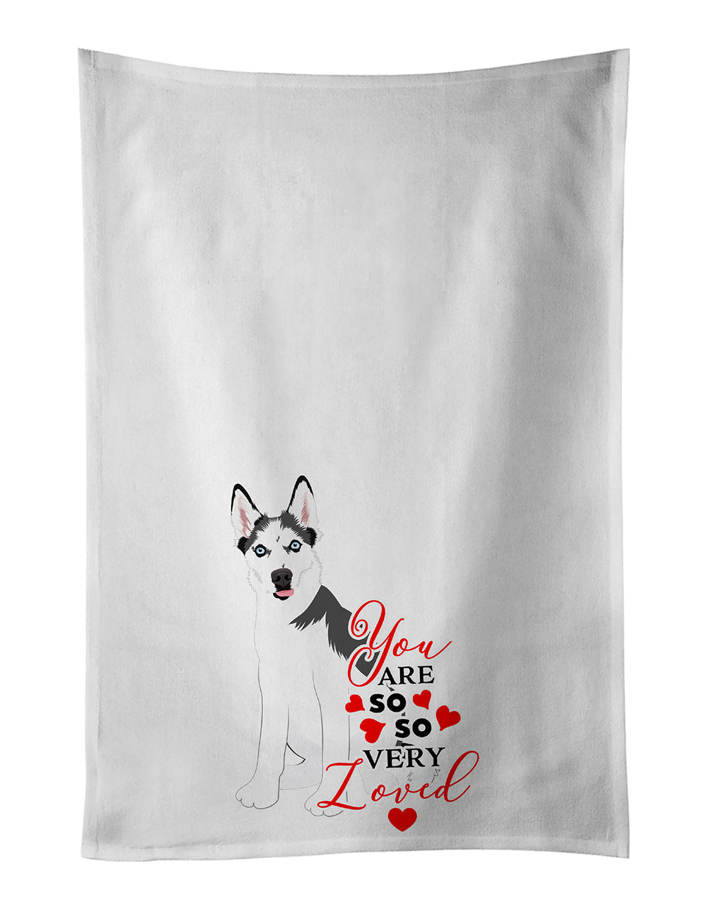 Siberian Husky Puppy so Loved Kitchen Towel Set of 2 White Dish Towels Decorative Bathroom Hand towel for Hand, Face, Hair, Yoga, Tea, Dishcloth, 19 X 28", White
