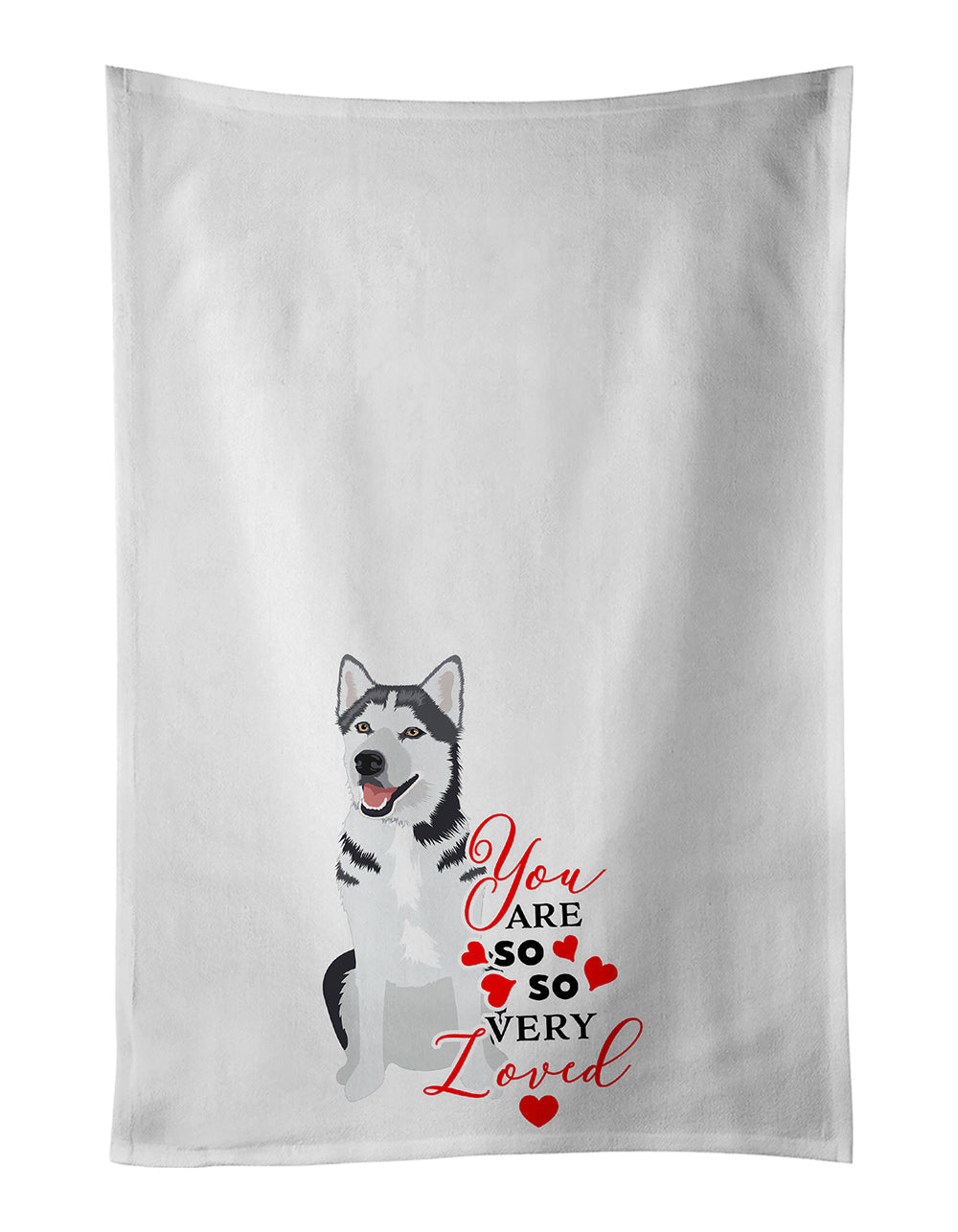 Siberian Husky Silver and White #1 so Loved Kitchen Towel Set of 2 White Dish Towels Decorative Bathroom Hand towel for Hand, Face, Hair, Yoga, Tea, Dishcloth, 19 X 28", White