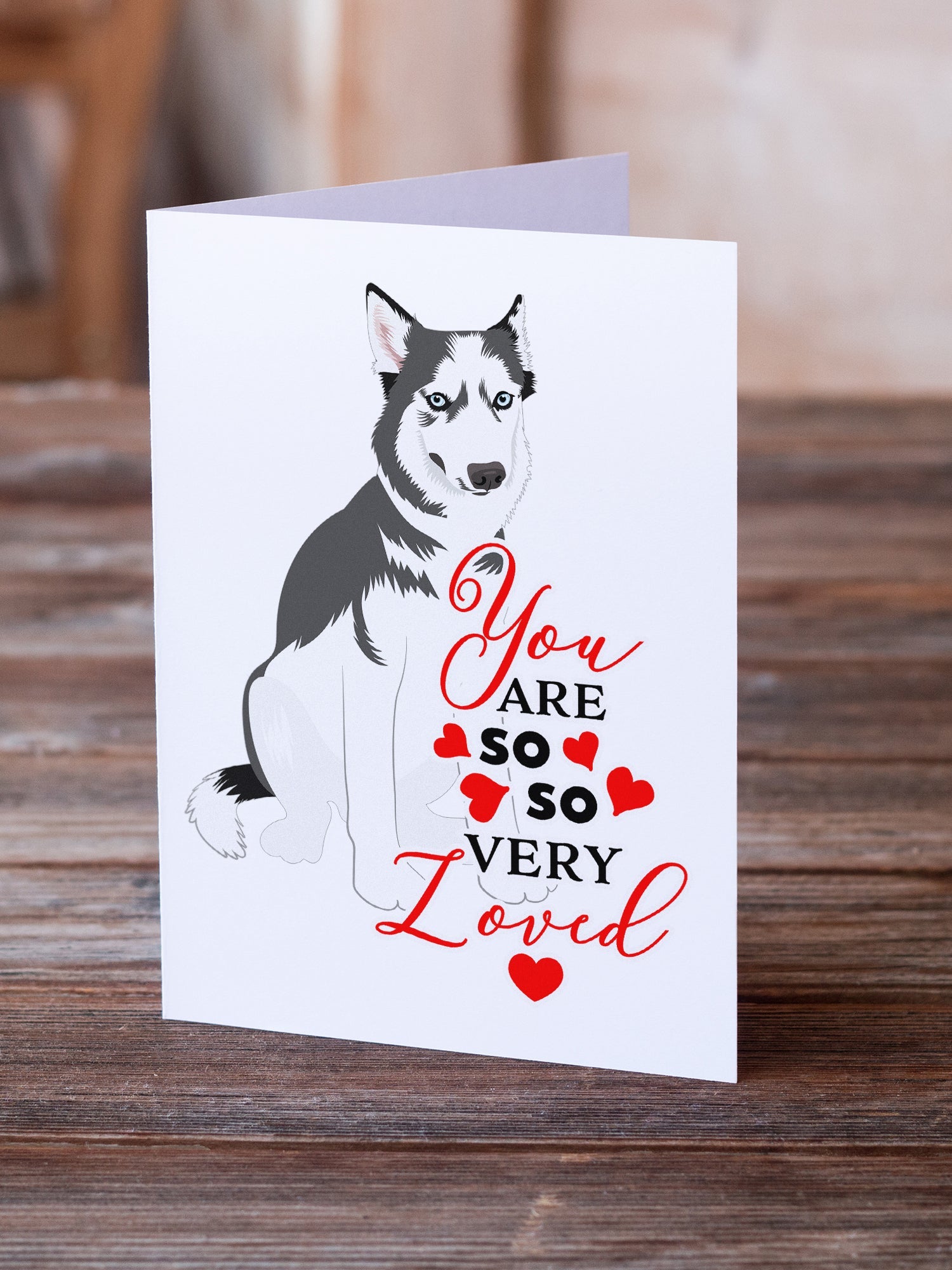 Siberian Husky Silver and White #2 so Loved Greeting Cards Pack of 8 Blank Cards with Envelopes Whimsical A7 Size 5x7