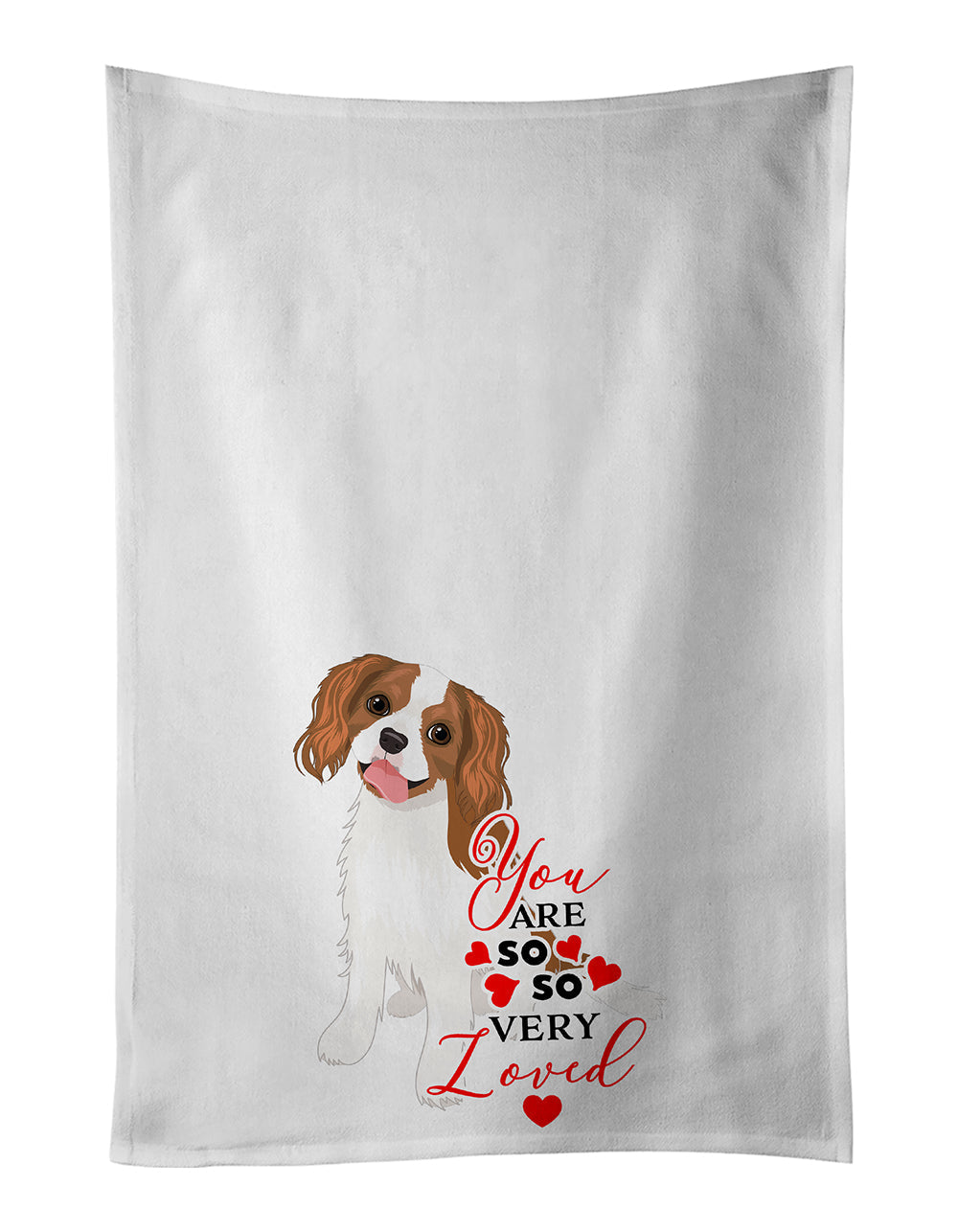 Cavalier King Charles Spaniel Blenheim #2 so Loved Kitchen Towel Set of 2 White Dish Towels Decorative Bathroom Hand towel for Hand, Face, Hair, Yoga, Tea, Dishcloth, 19 X 28", White