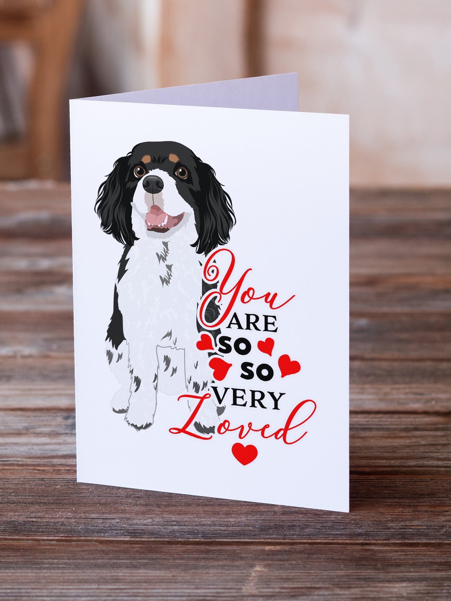 Cavalier King Charles Spaniel Tricolor #2 so Loved Greeting Cards Pack of 8 Blank Cards with Envelopes Whimsical A7 Size 5x7