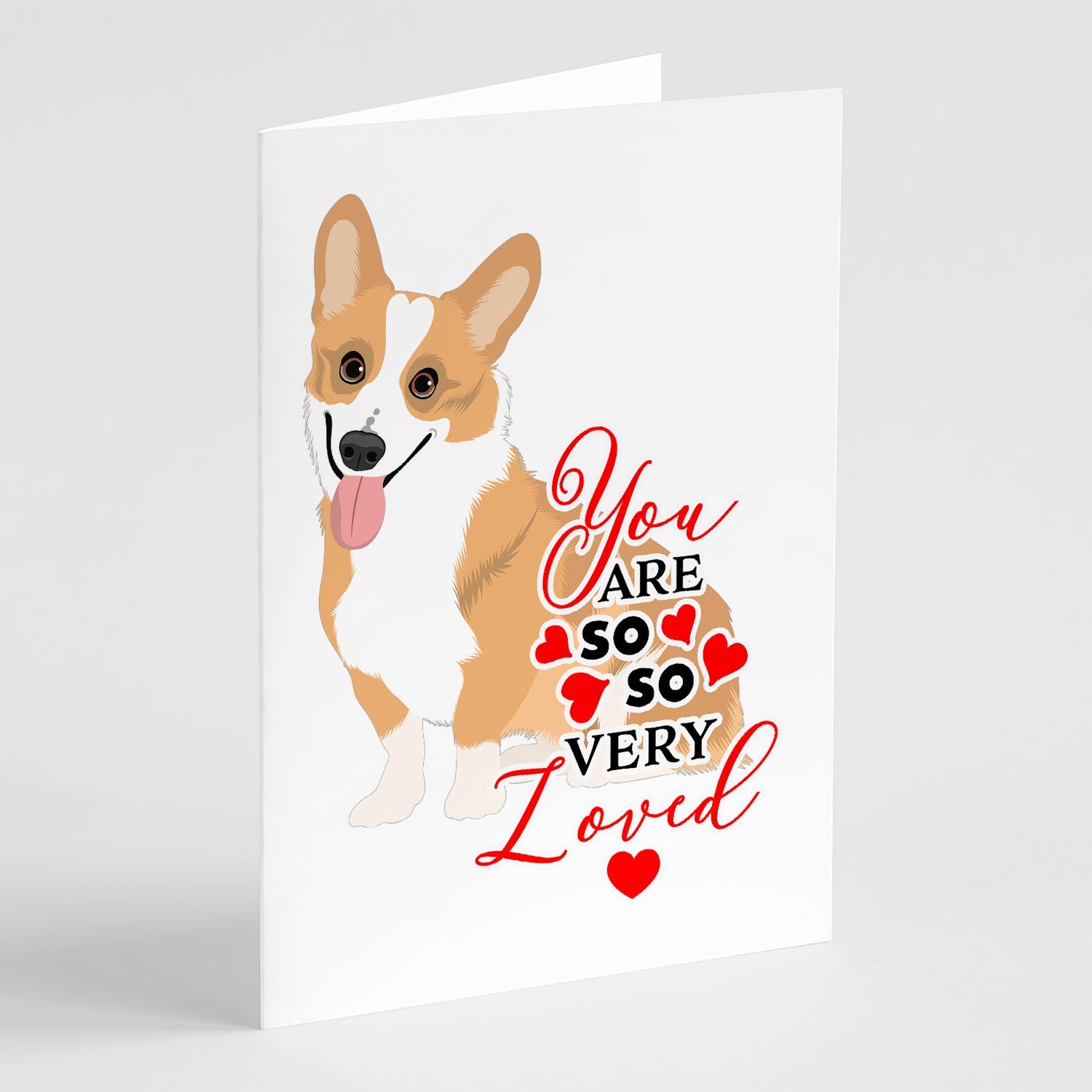 Pembroke Corgi Red and White so Loved Greeting Cards Pack of 8 Blank Cards with Envelopes Whimsical A7 Size 5x7