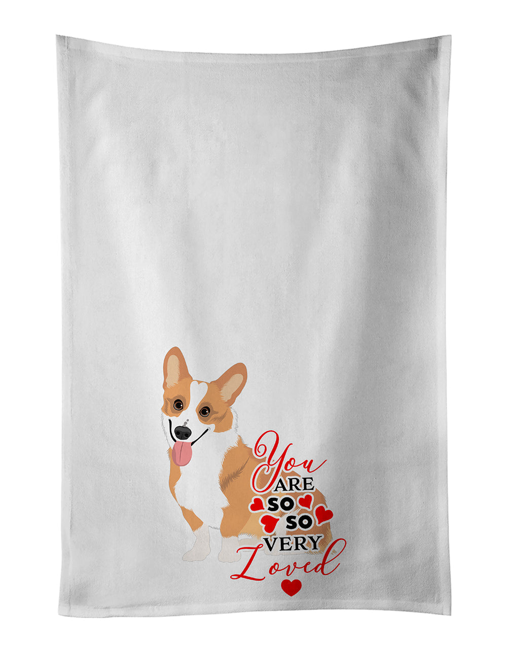 Pembroke Corgi Red and White so Loved Kitchen Towel Set of 2 White Dish Towels Decorative Bathroom Hand towel for Hand, Face, Hair, Yoga, Tea, Dishcloth, 19 X 28", White