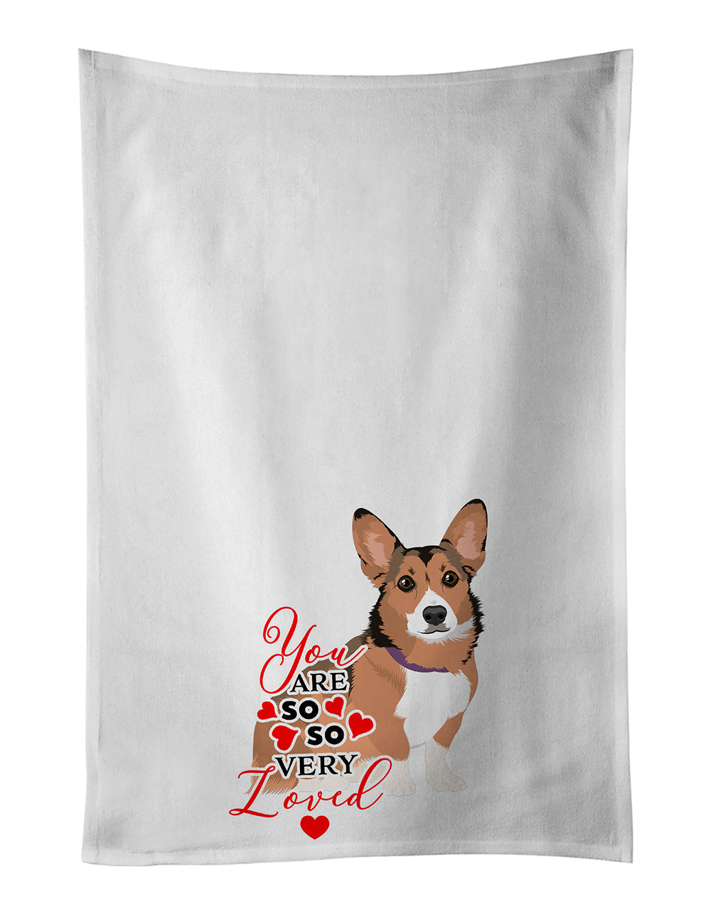 Pembroke Welsh Corgi Sable and White so Loved Kitchen Towel Set of 2 White Dish Towels Decorative Bathroom Hand towel for Hand, Face, Hair, Yoga, Tea, Dishcloth, 19 X 28", White