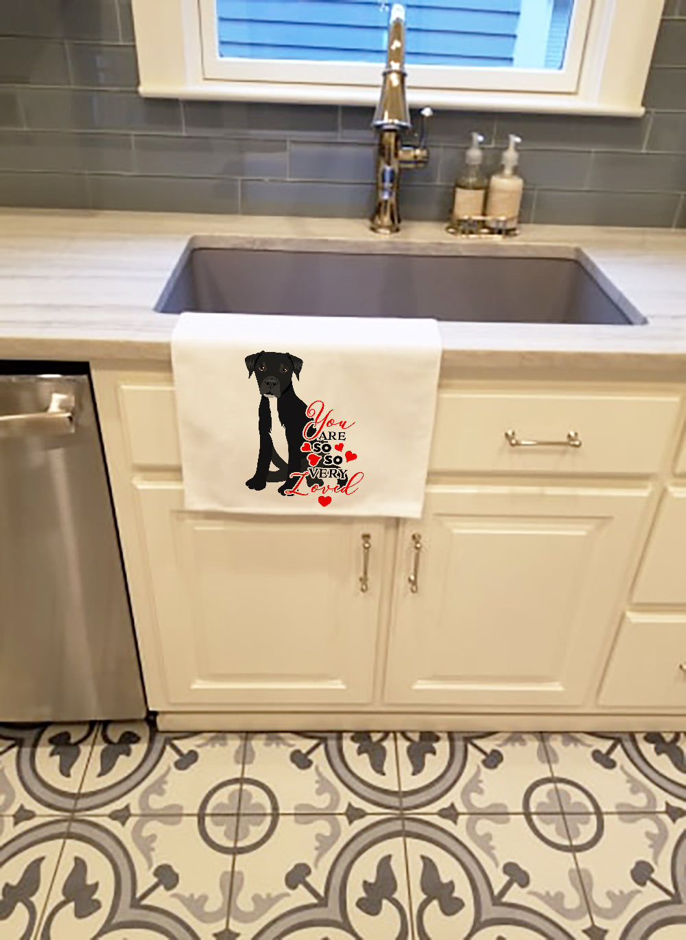 Pit Bull Black #1 so Loved Kitchen Towel Set of 2 White Dish Towels Decorative Bathroom Hand towel for Hand, Face, Hair, Yoga, Tea, Dishcloth, 19 X 28", White